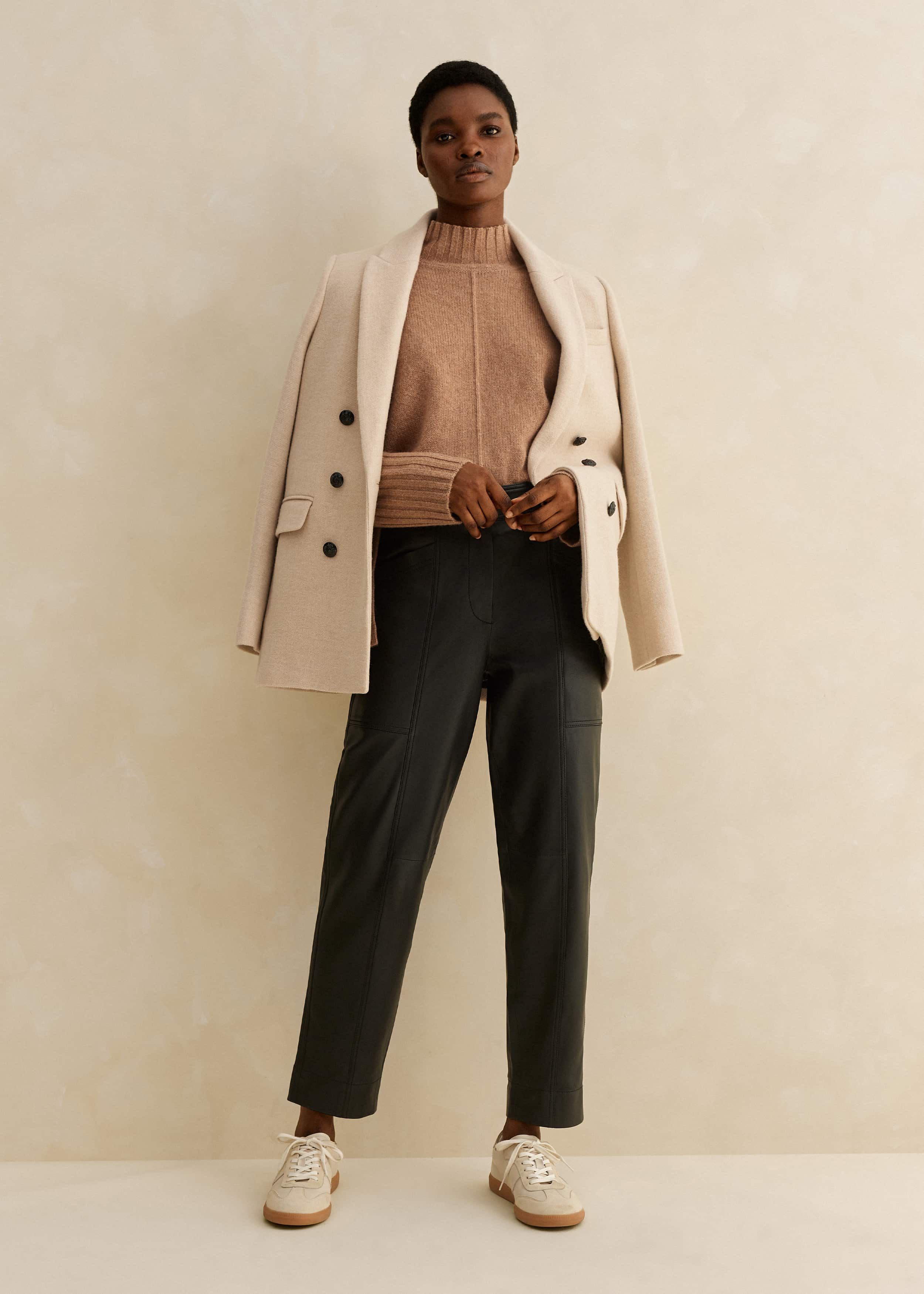 Black Leather Slim Tapered Pant | Women's Woven Pants | ME+EM