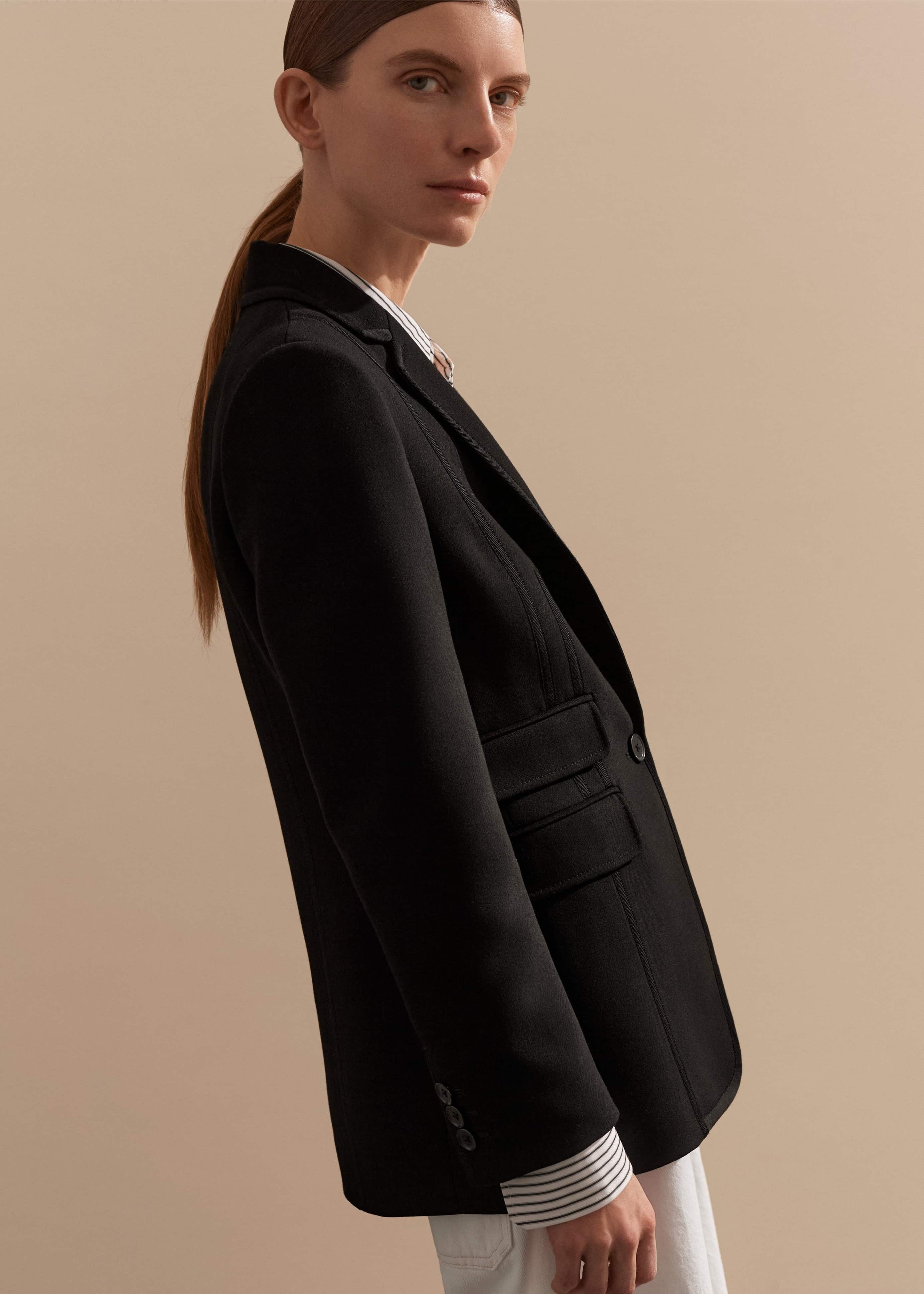 Black Bracelet Sleeve Long Workwear Blazer | Women's Jackets