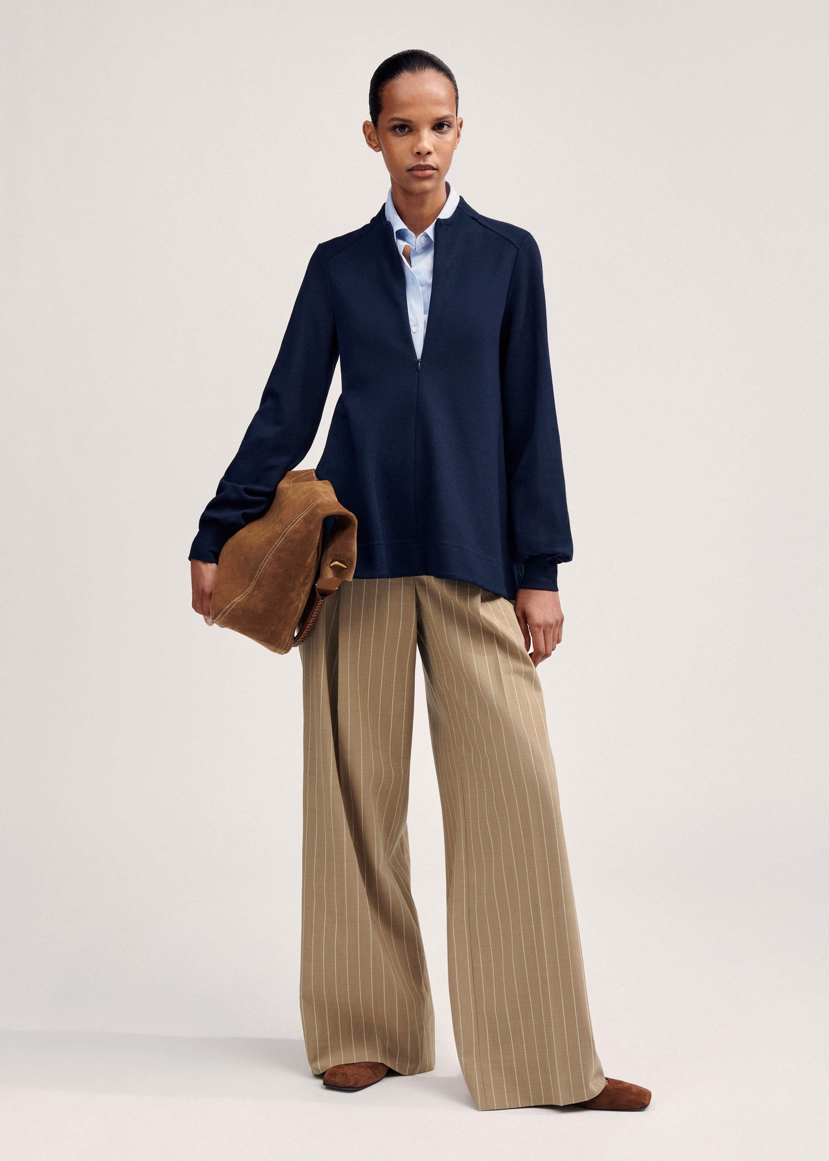 Navy Travel Tailoring Balloon Sleeve Swing Top | Women's Jersey