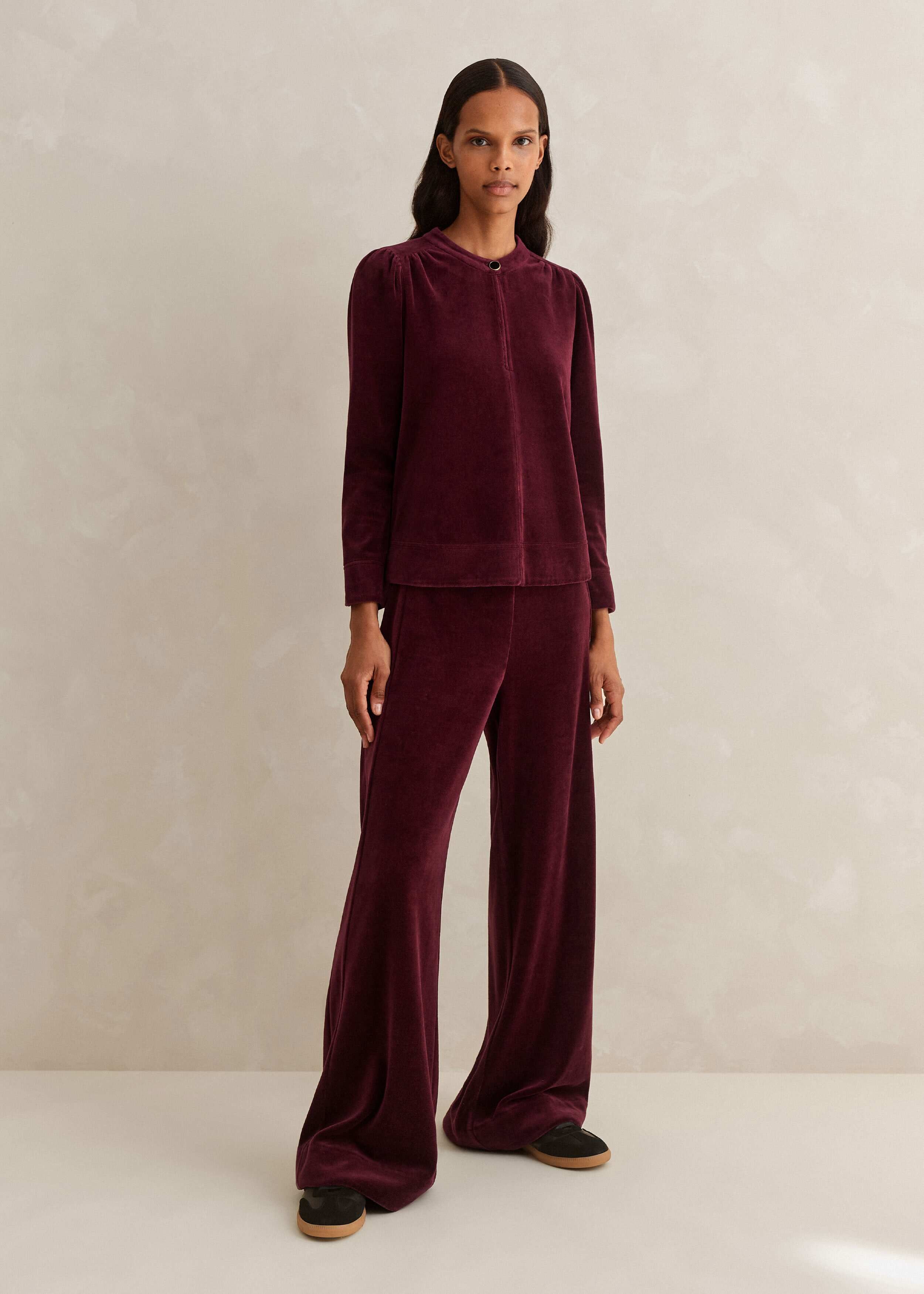 Women's Red Stretch Velvet Super Clean Wide-Leg Trouser | ME+EM