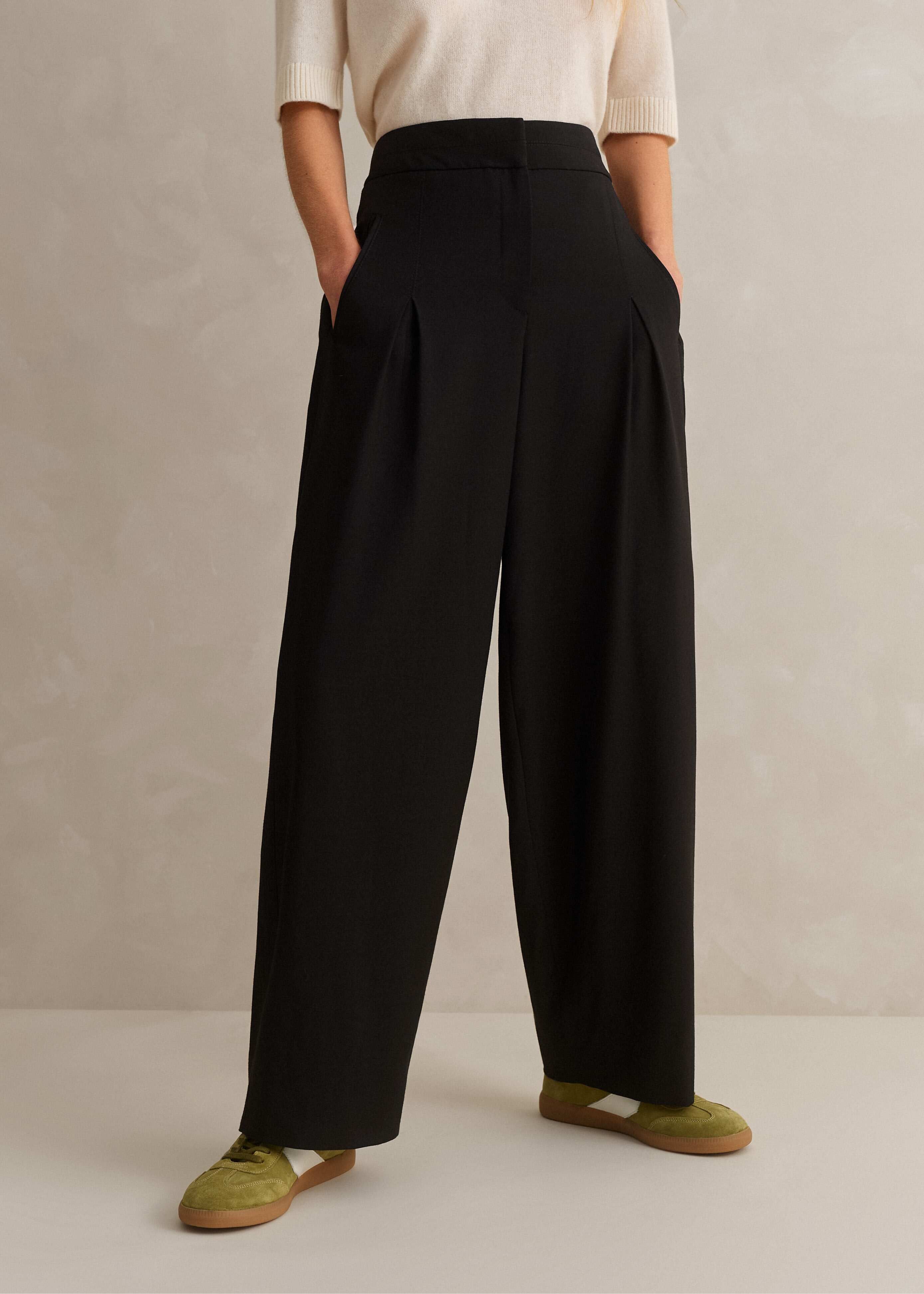 Wide Leg Ladies Black Tapered Trousers Flat Front Tapered Dress Pants For  Tall Women In Black