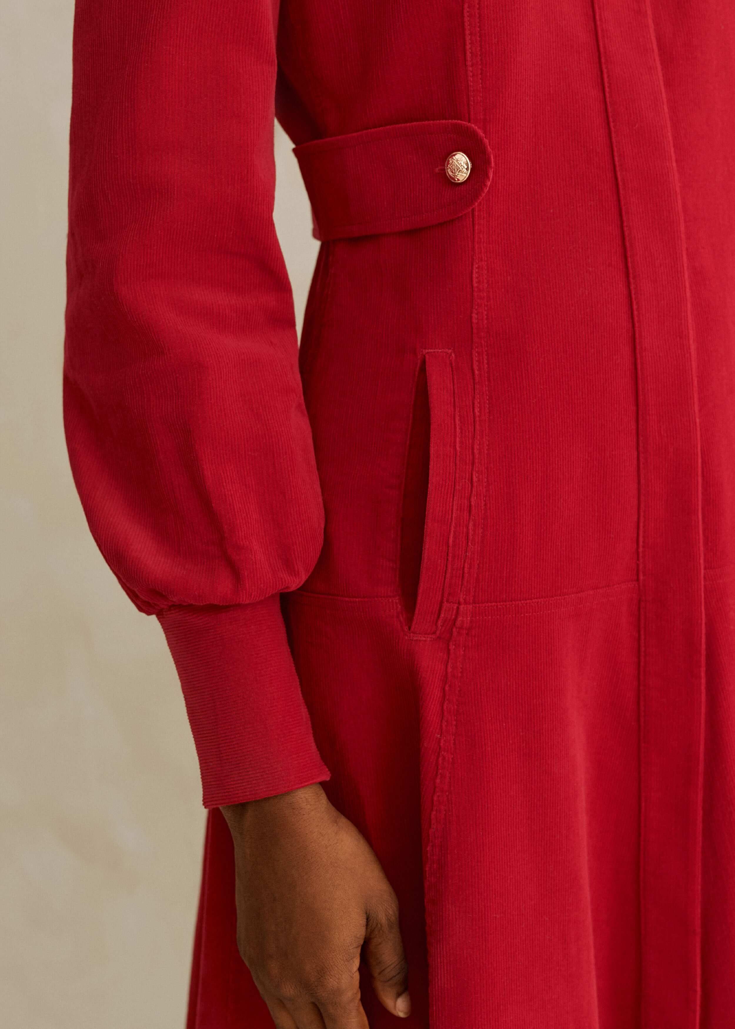 Red Fluid Cord Gold Button Midi Shirt Dress | Women's Cord Dresses | ME+EM Red Fluid Cord Gold Button Midi Shirt Dress | Women's Cord Dresses | ME+EM