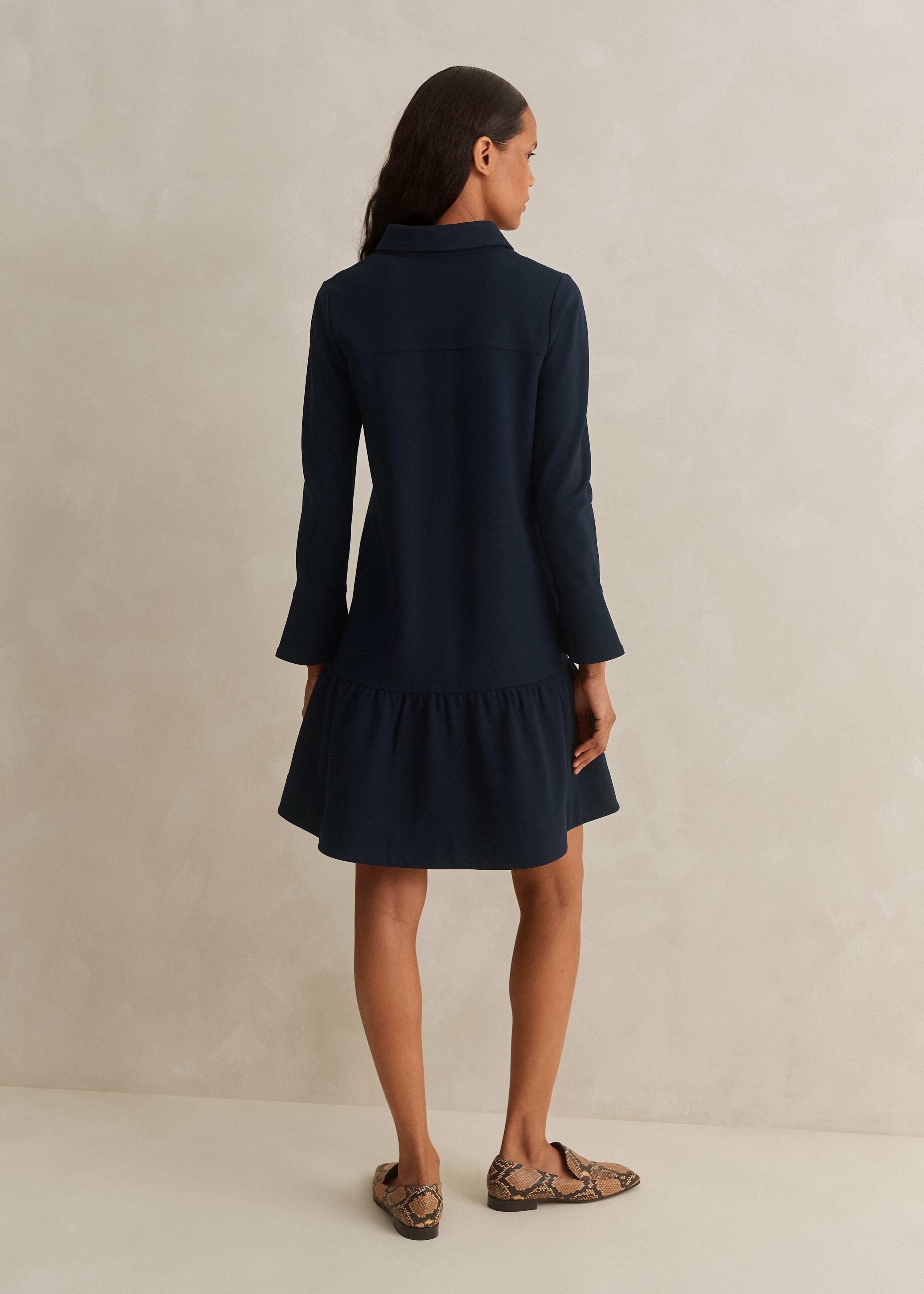 Navy Travel Tailoring Fluted Hem Shift Dress | Women's Workwear Dresses |  ME+EM