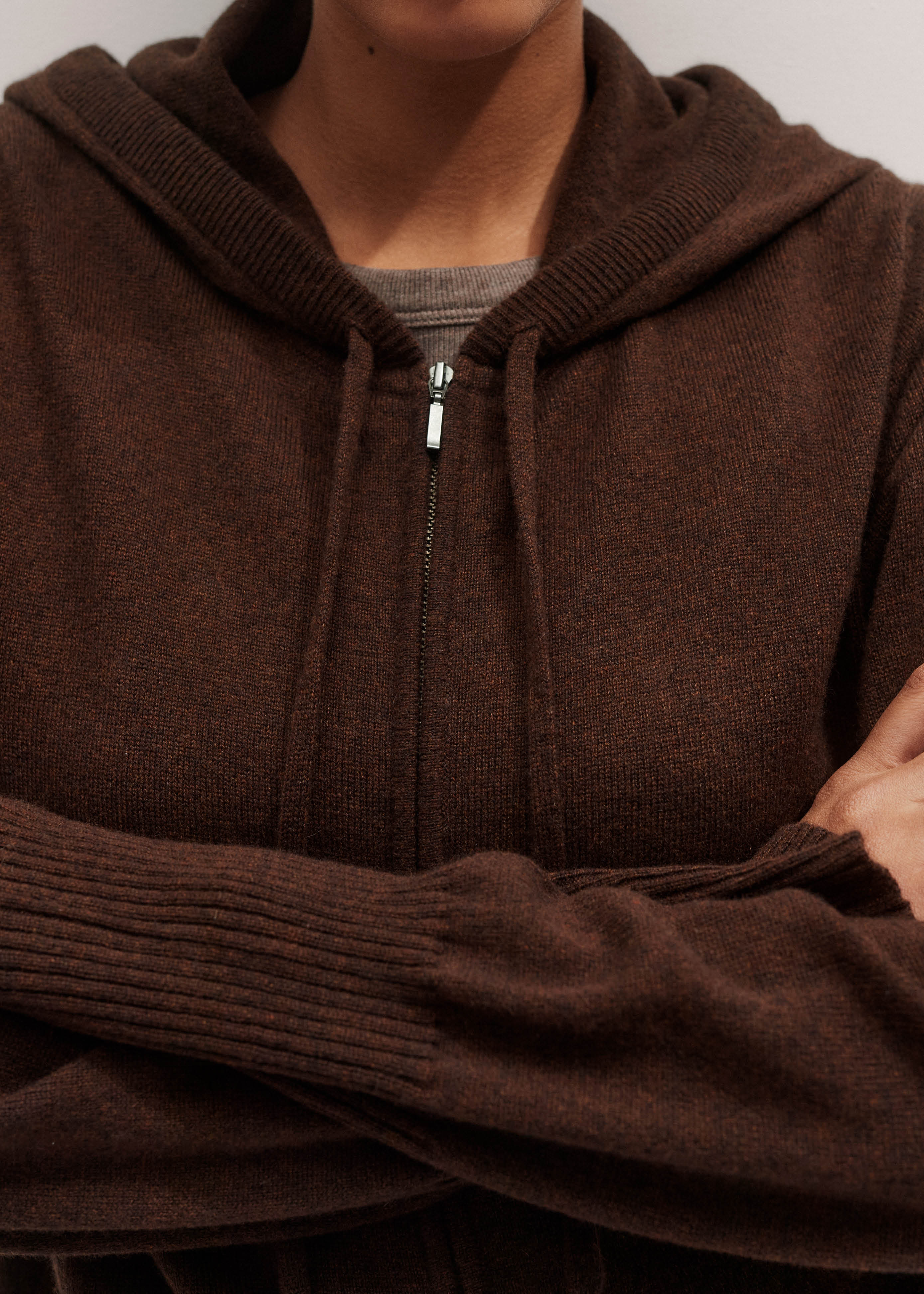 Women's Brown Cashmere Relaxed Fit Box Zip Hoodie | ME+EM