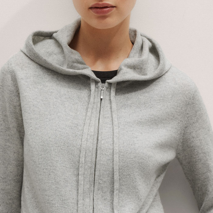 Women's Silver Gray Mélange Cashmere Relaxed Fit Box Zip