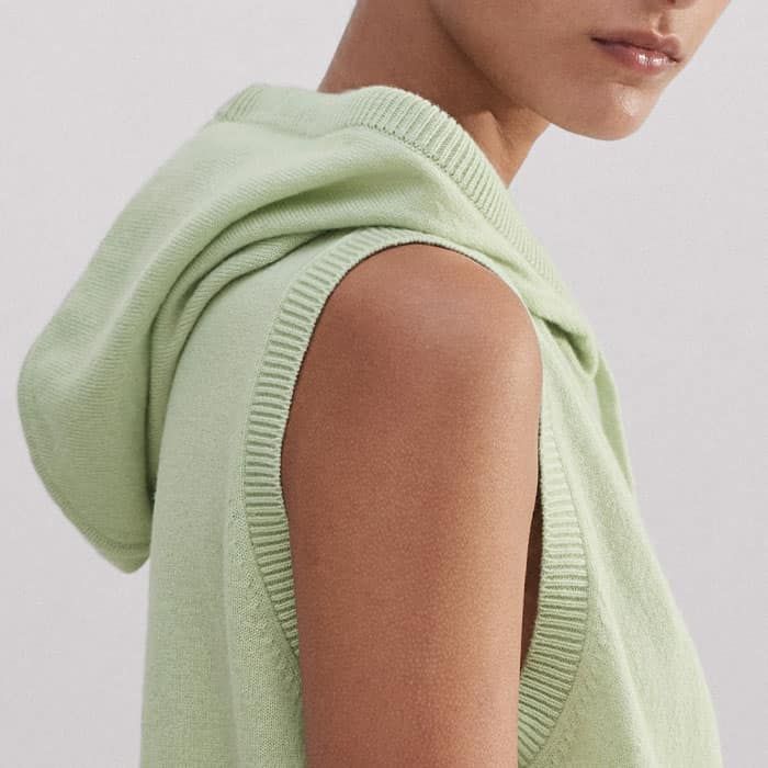 Women's Green Cashmere Sleeveless Relaxed Zip Hoodie | ME+EM