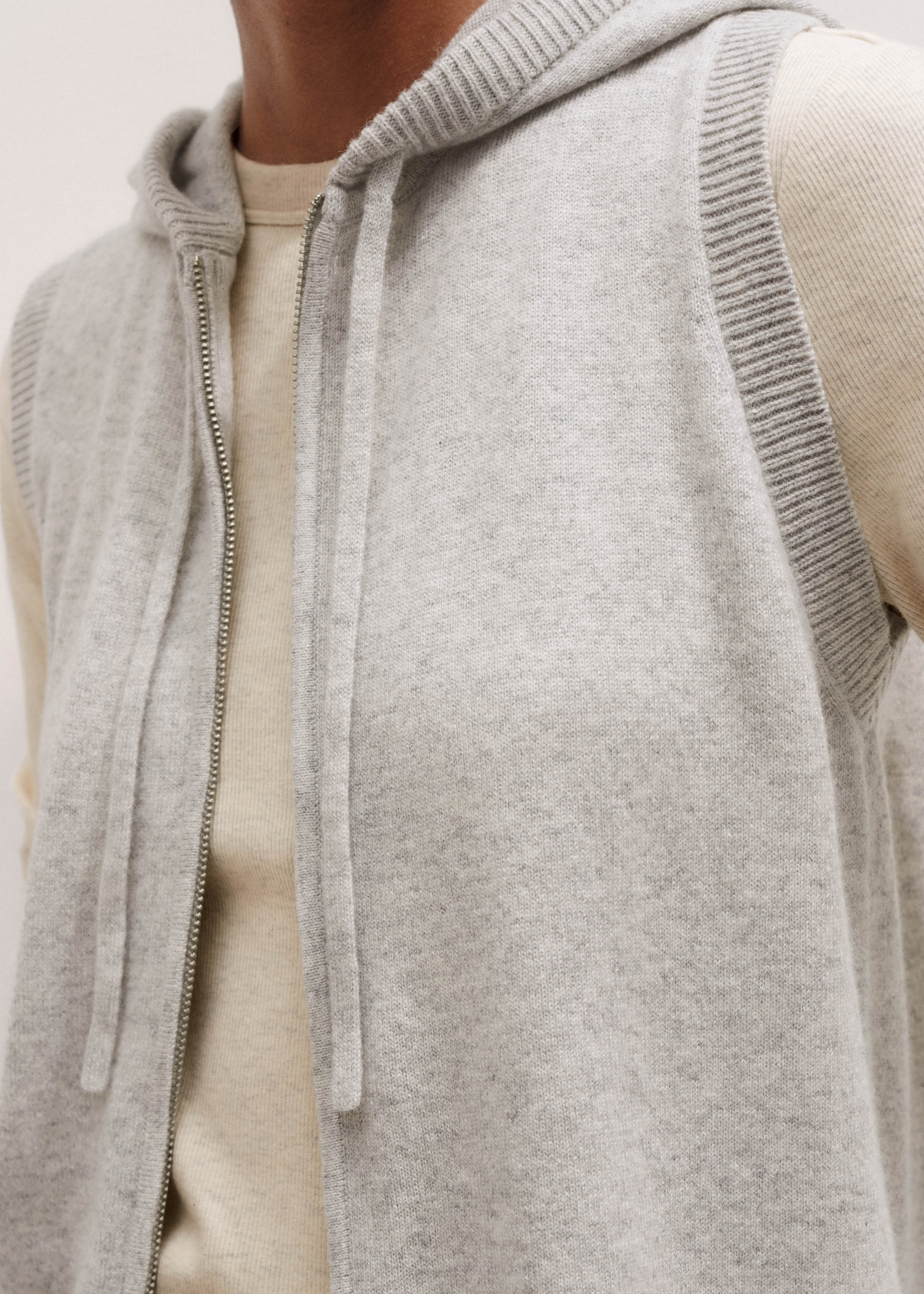 Gray Cashmere Sleeveless Relaxed Zip Hoody | Women's
