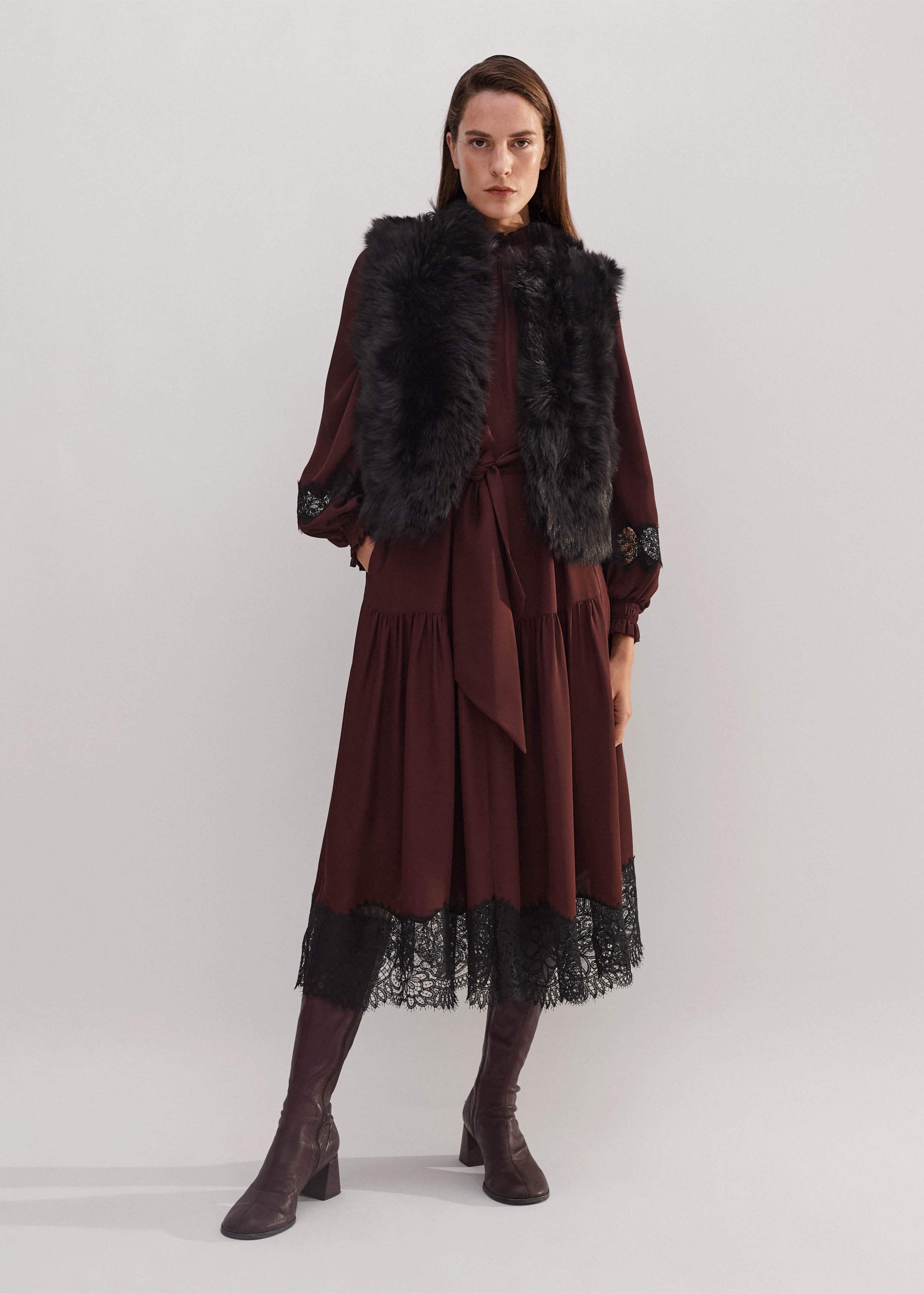 Bitter Chocolate Toscana Shearling Reversible Cropped Gilet
