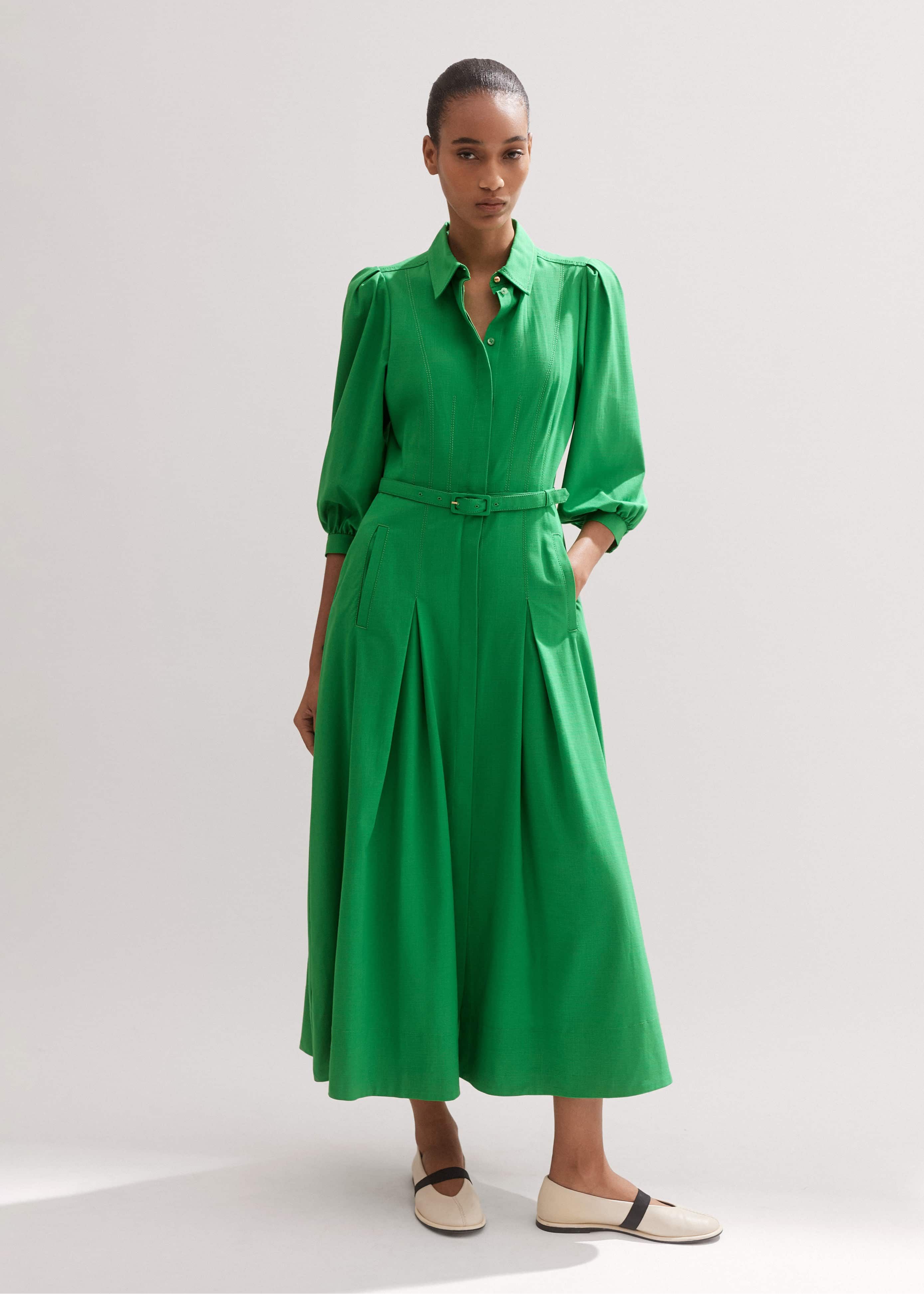 slim fit dress slacks Forest Green Button Up Skirt Blazer Dress – AX Paris main image 0