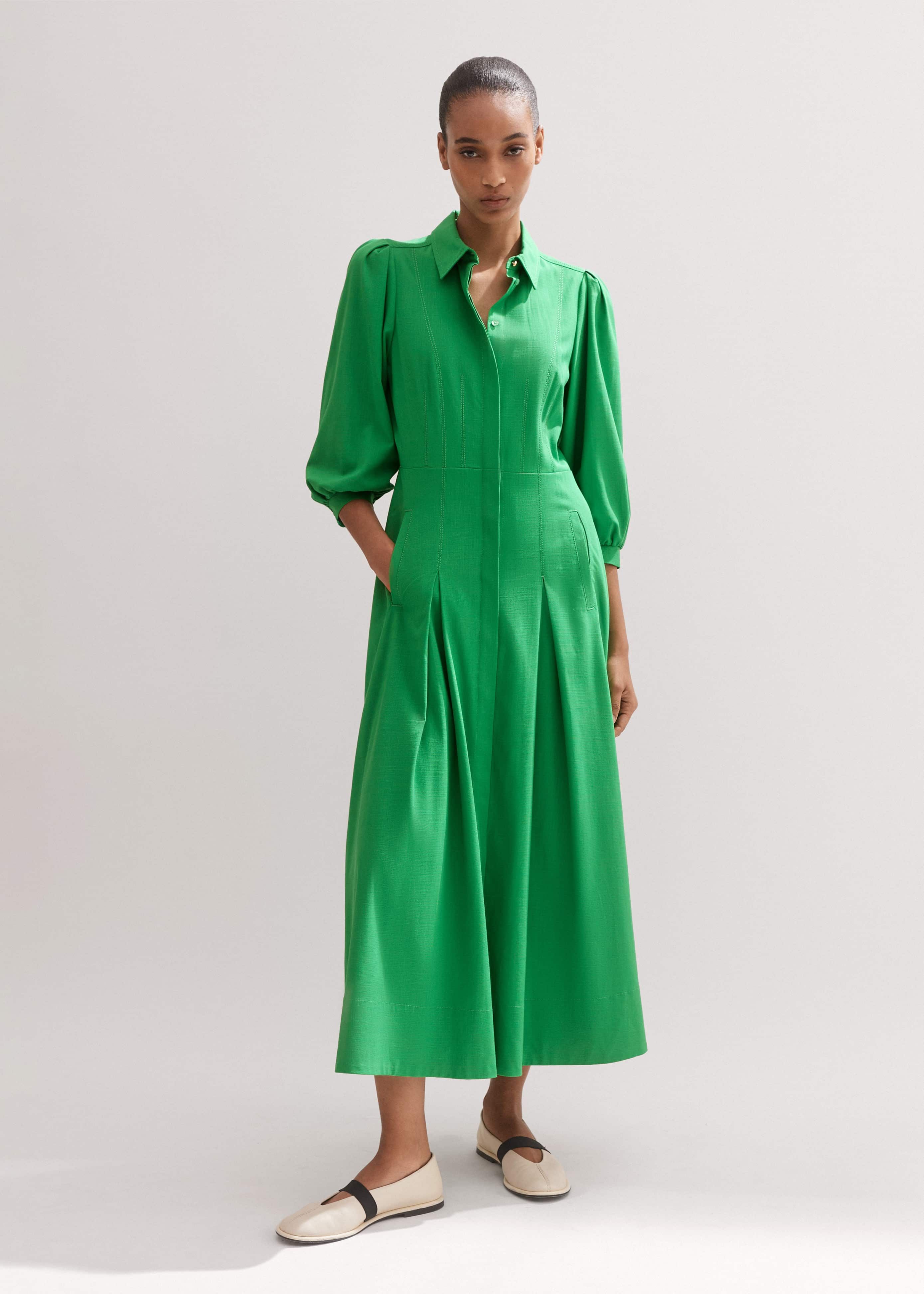 green emerald velvet dress Boden Women's Bridget Ponte Shirt Dress in Green