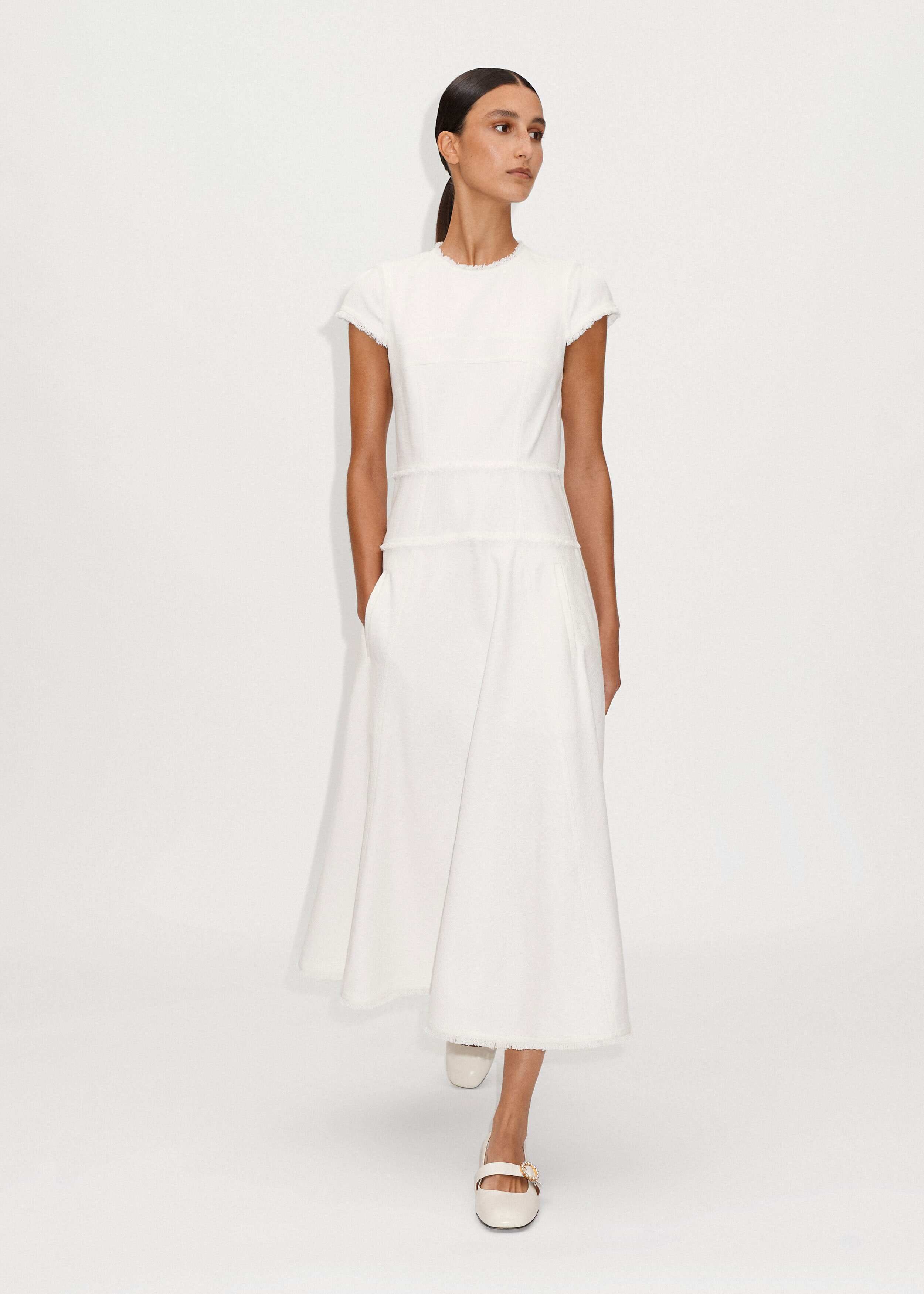 knee length dresses for ladies Clydie White Floral Cap Sleeve Midi Dress - US 10 main image 1