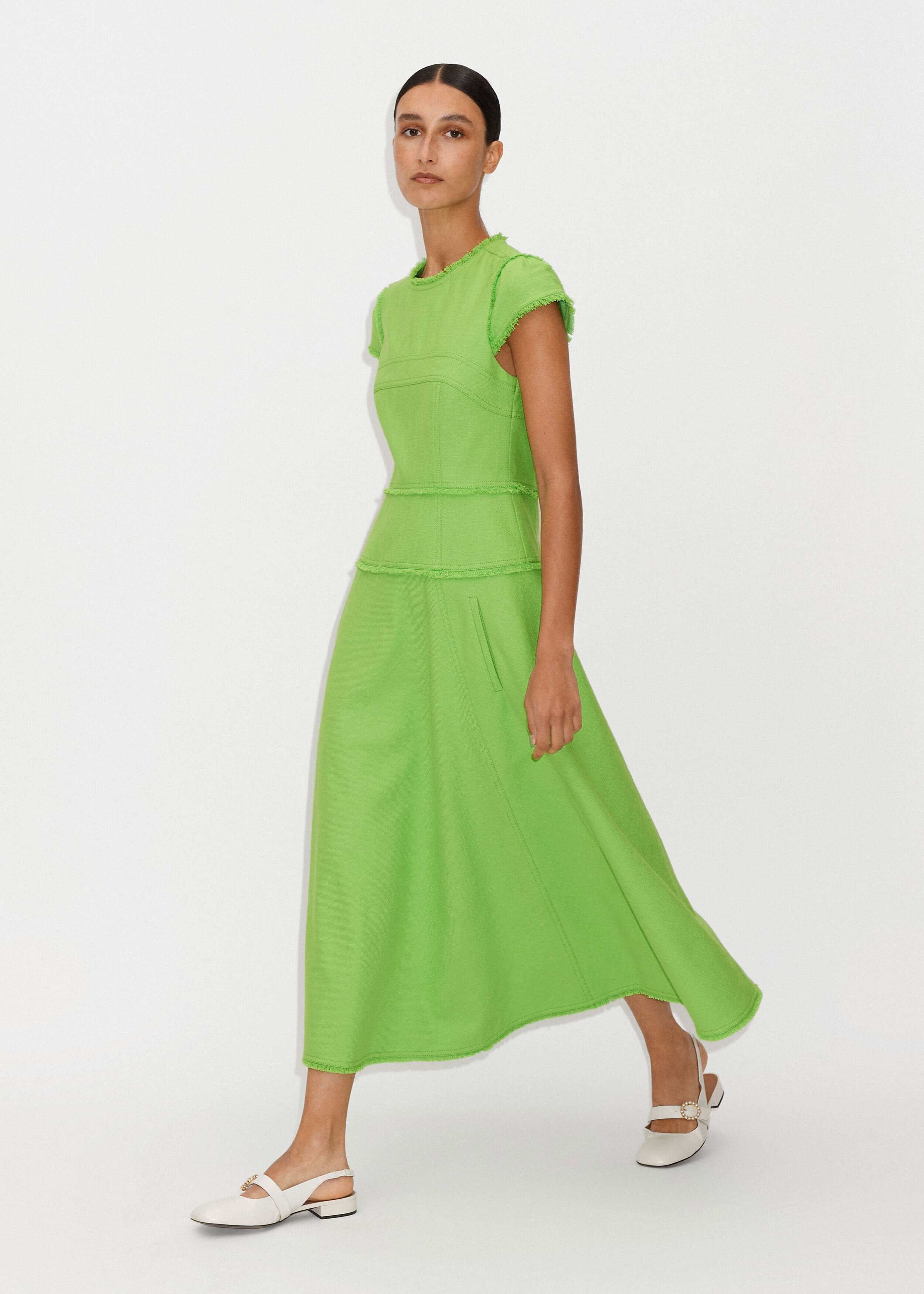 Bright Green Textured Cap Sleeve Midi Dress | Women's Woven Dresses | ME+EM