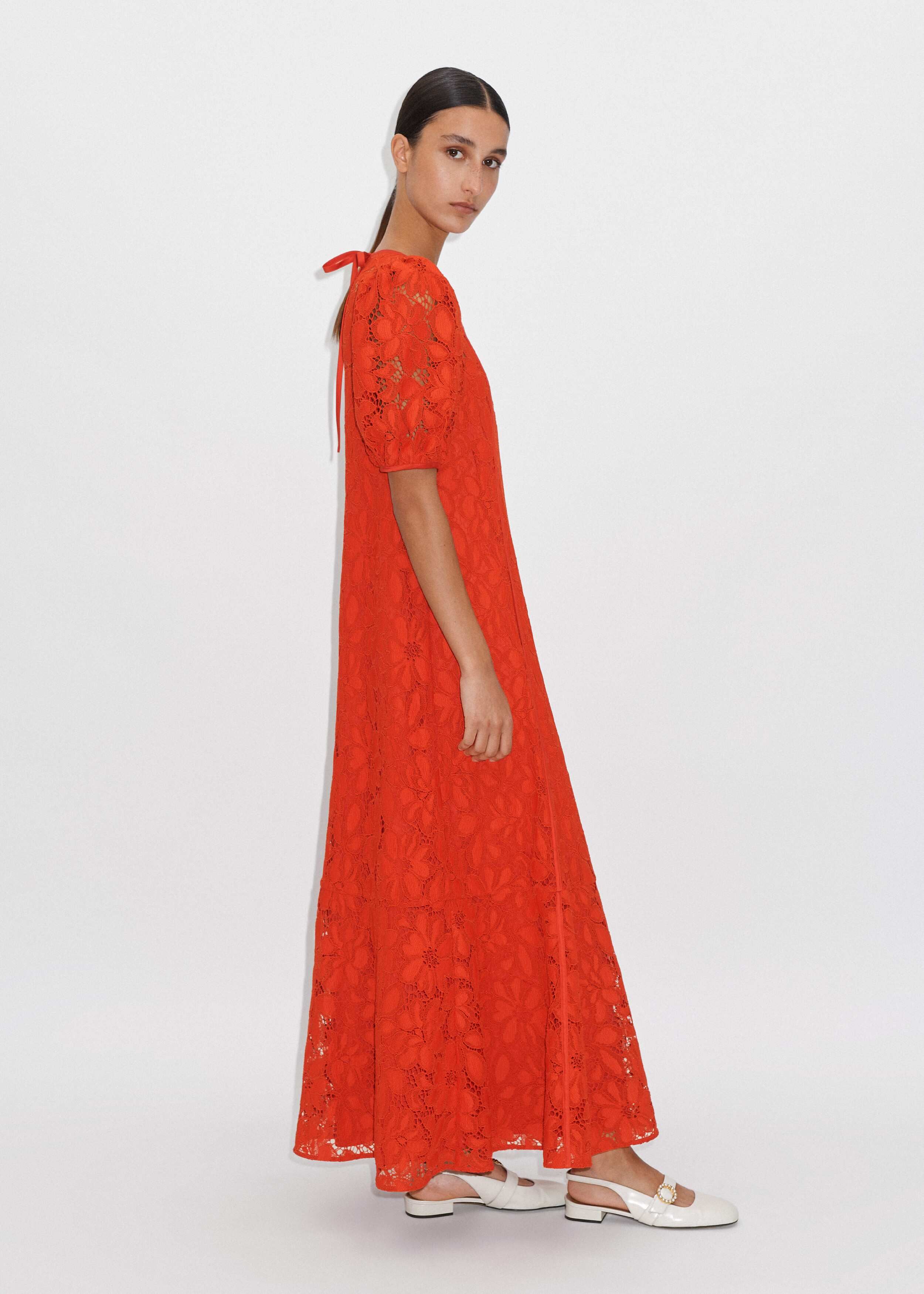 me and em orange lace dress ME+EM Two Tone Lace Fit & Flare Full Length Dress + Slip Tangerine Orange - Women's - Two-Tone Lace
