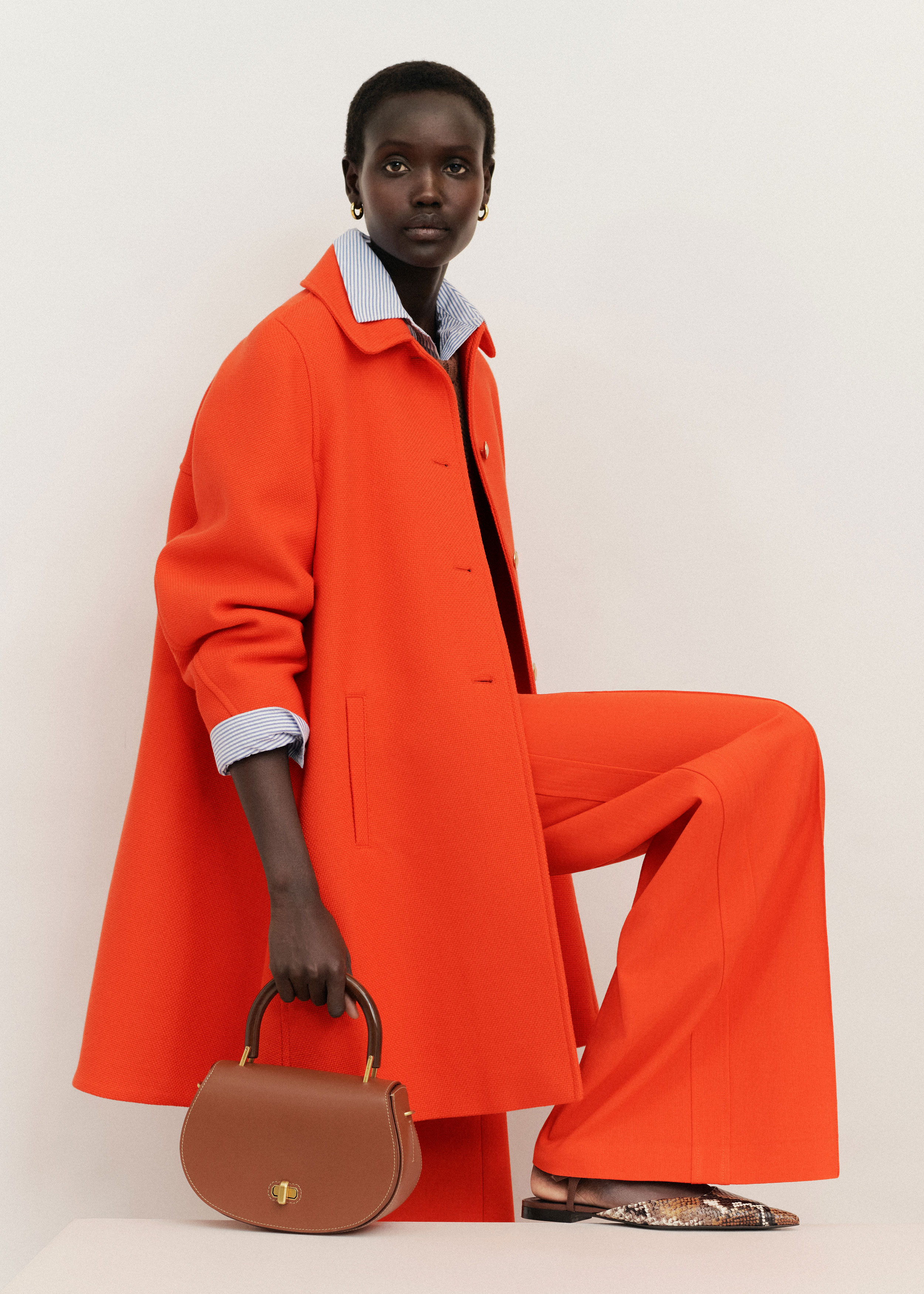 Women's Orange Sculptural Sleeve Swing Coat | ME+EM