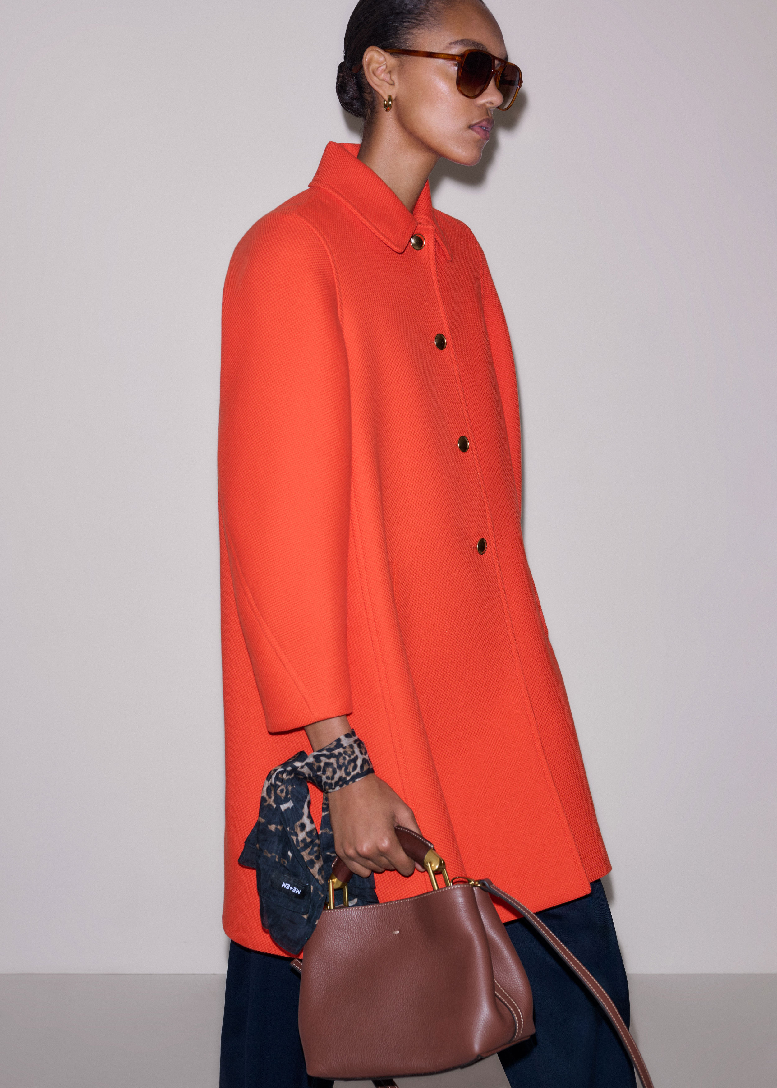 Women's Orange Sculptural Sleeve Swing Coat | ME+EM