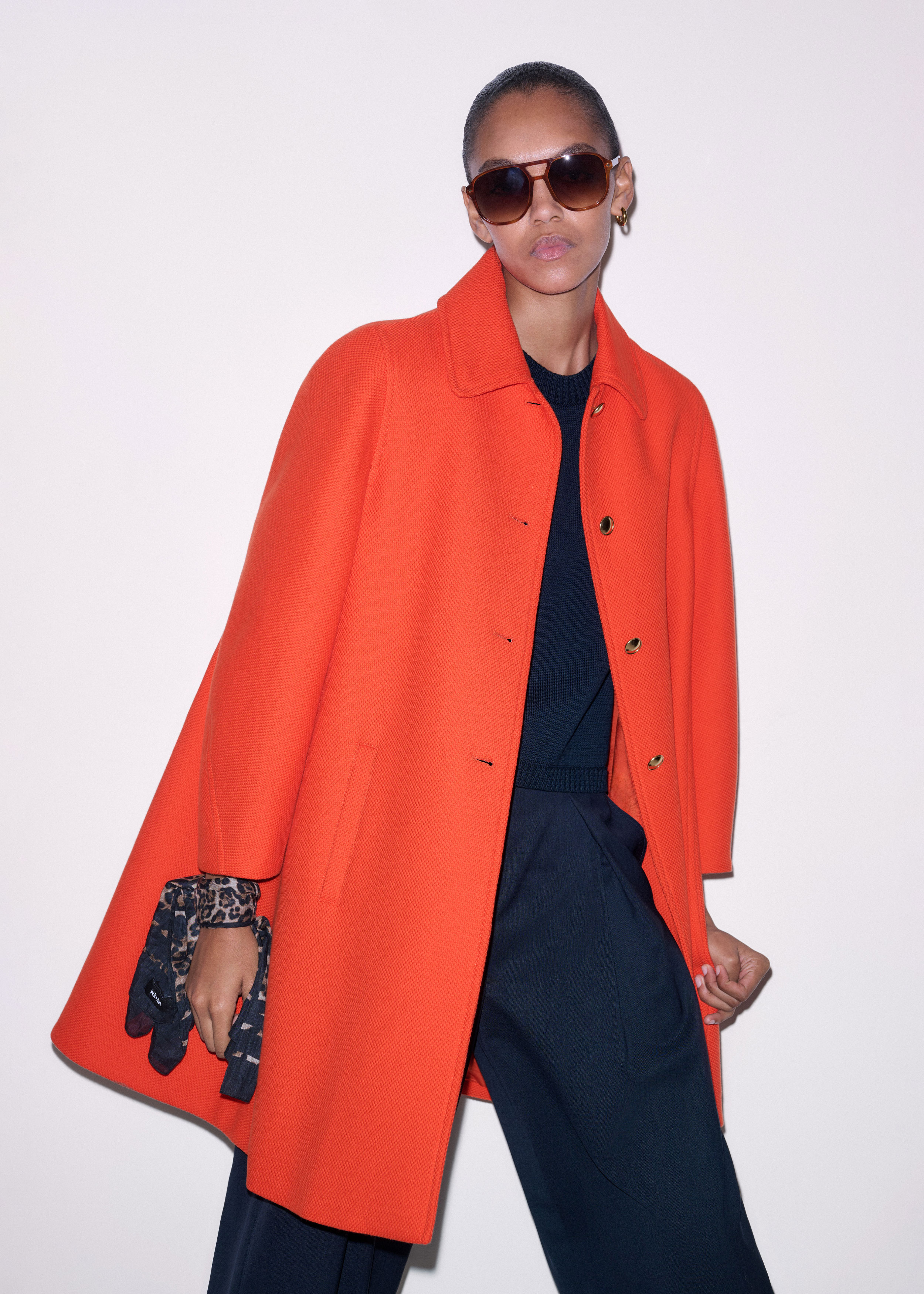 Women's Orange Sculptural Sleeve Swing Coat | ME+EM