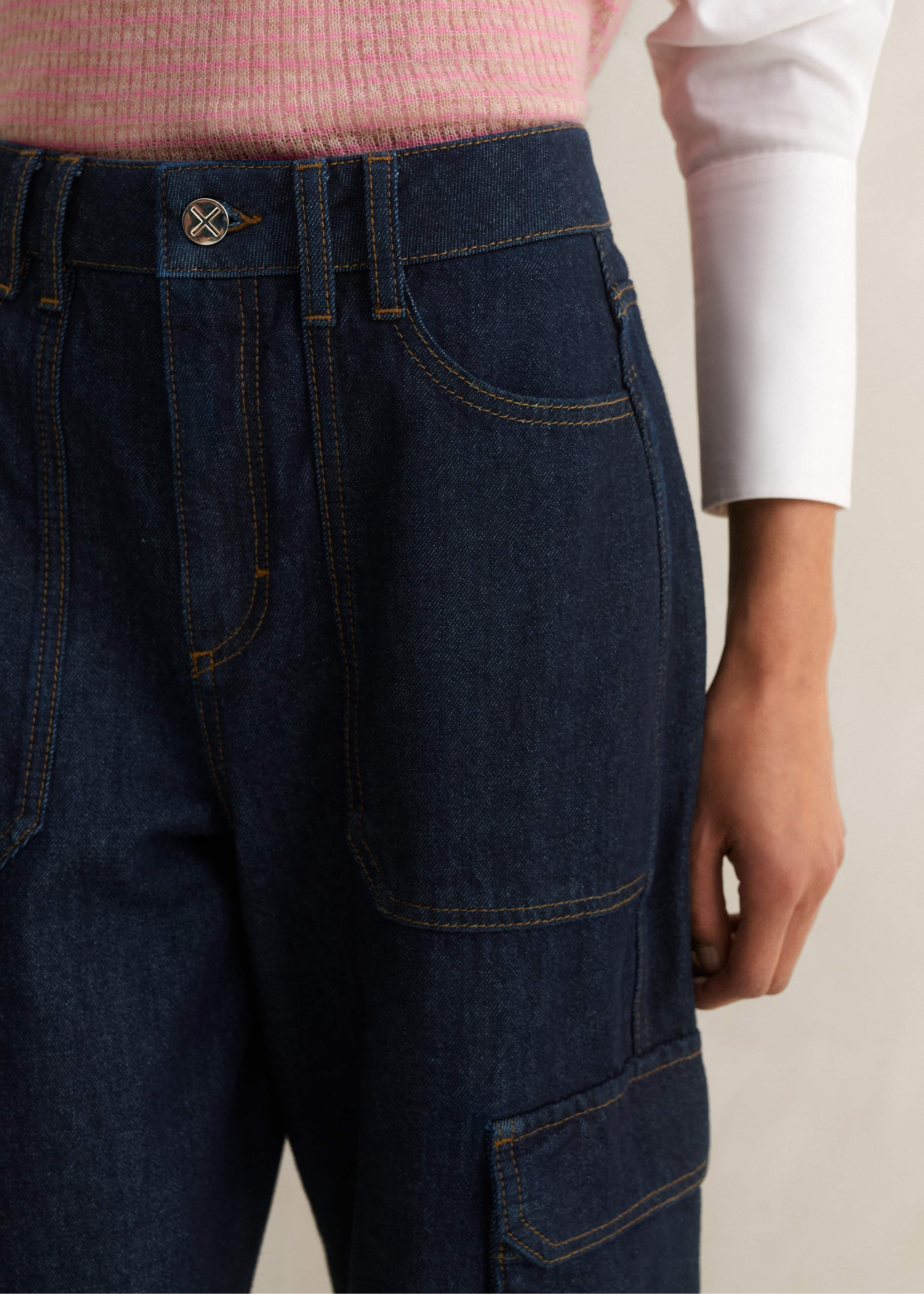 Women's Blue Baggy Cargo Denim Pant | ME+EM