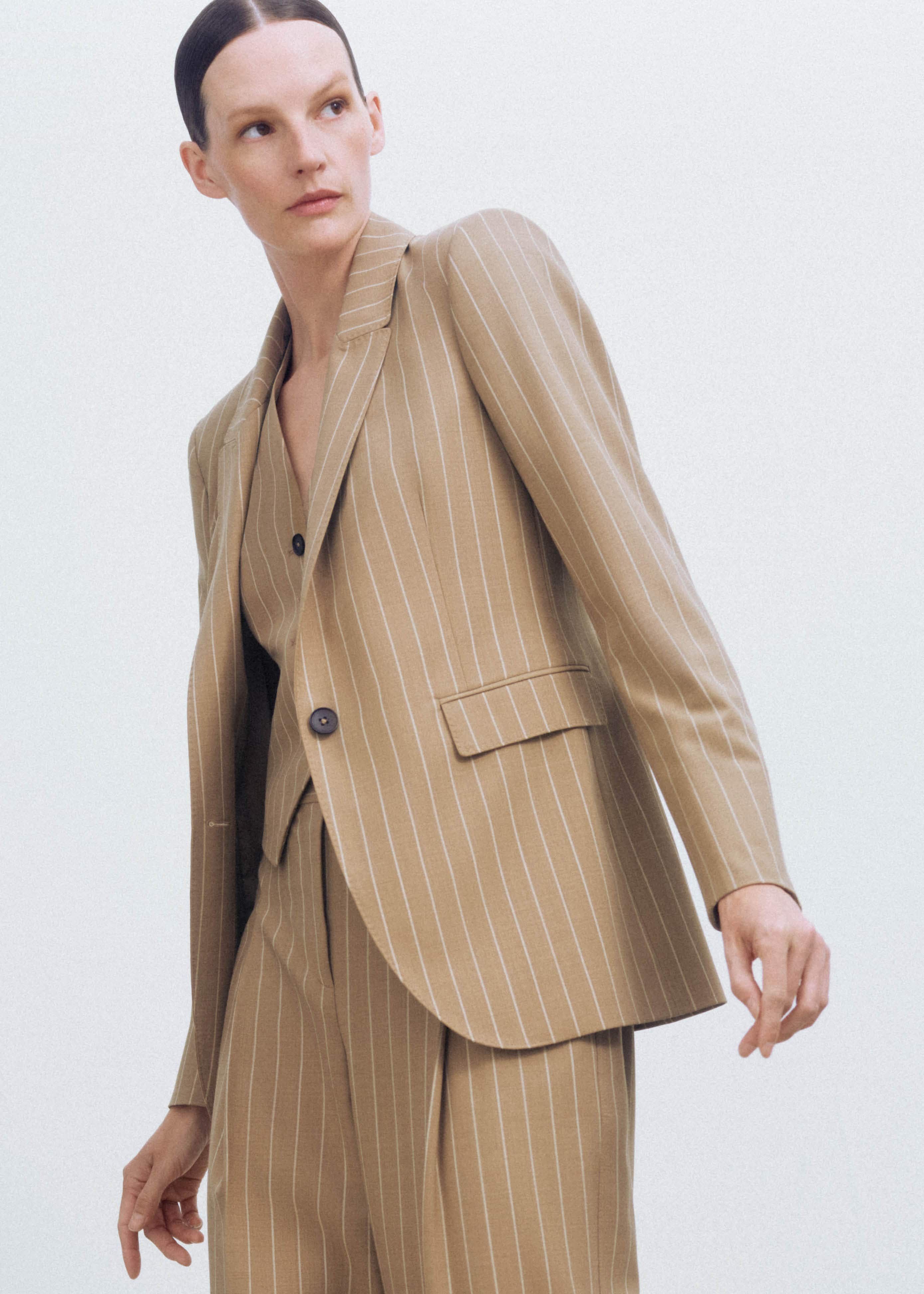 【DEARMINE】Bleed Wool Stripe Blazer Unisex Wool Blend Blazer Dark Brown Striped Blazer Boyfriend