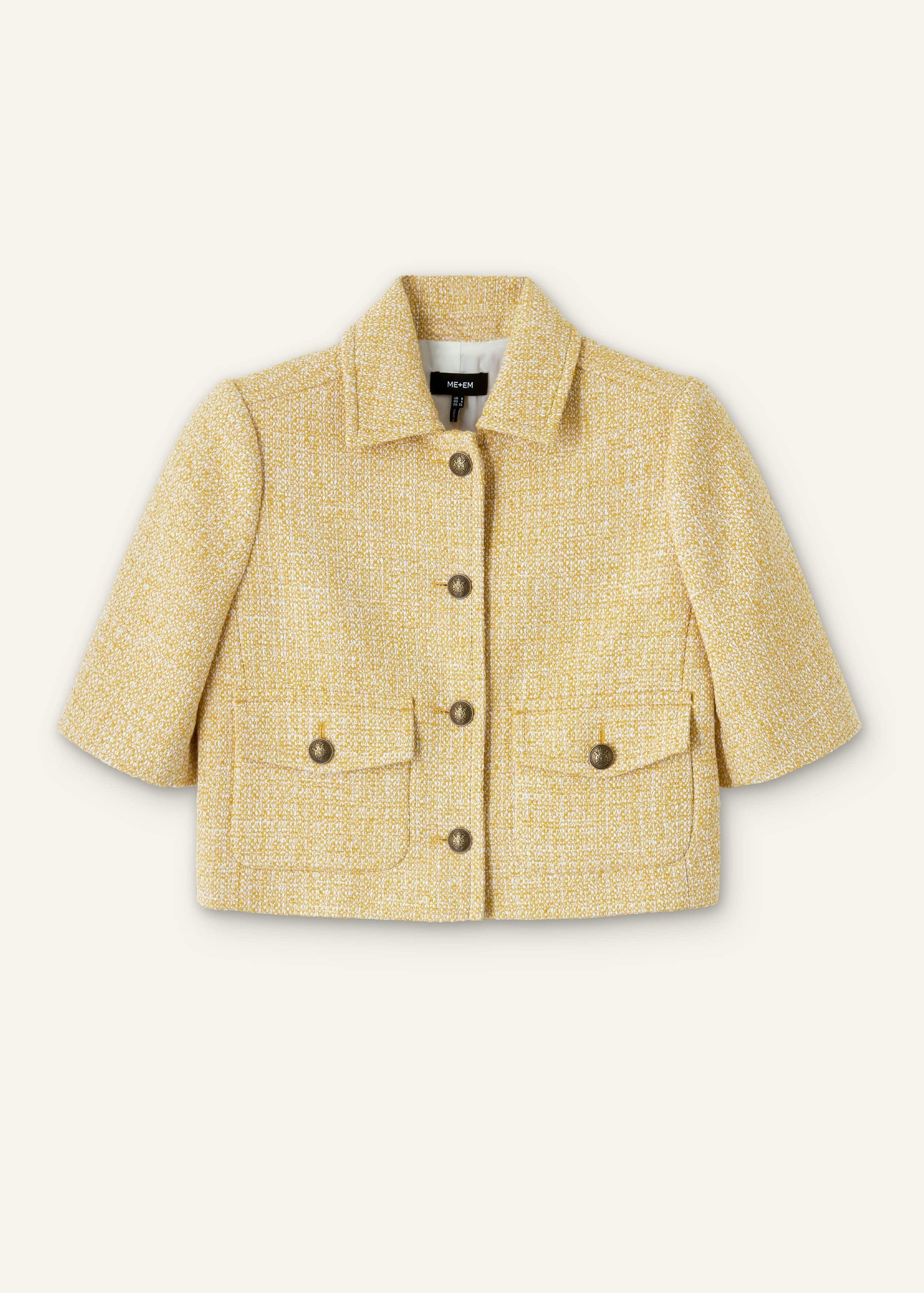 【INCHANT ME】Monique Tweed Short Jacket Women's Ochre Tweed Short Sleeve Crop Jacket | ME+EM
