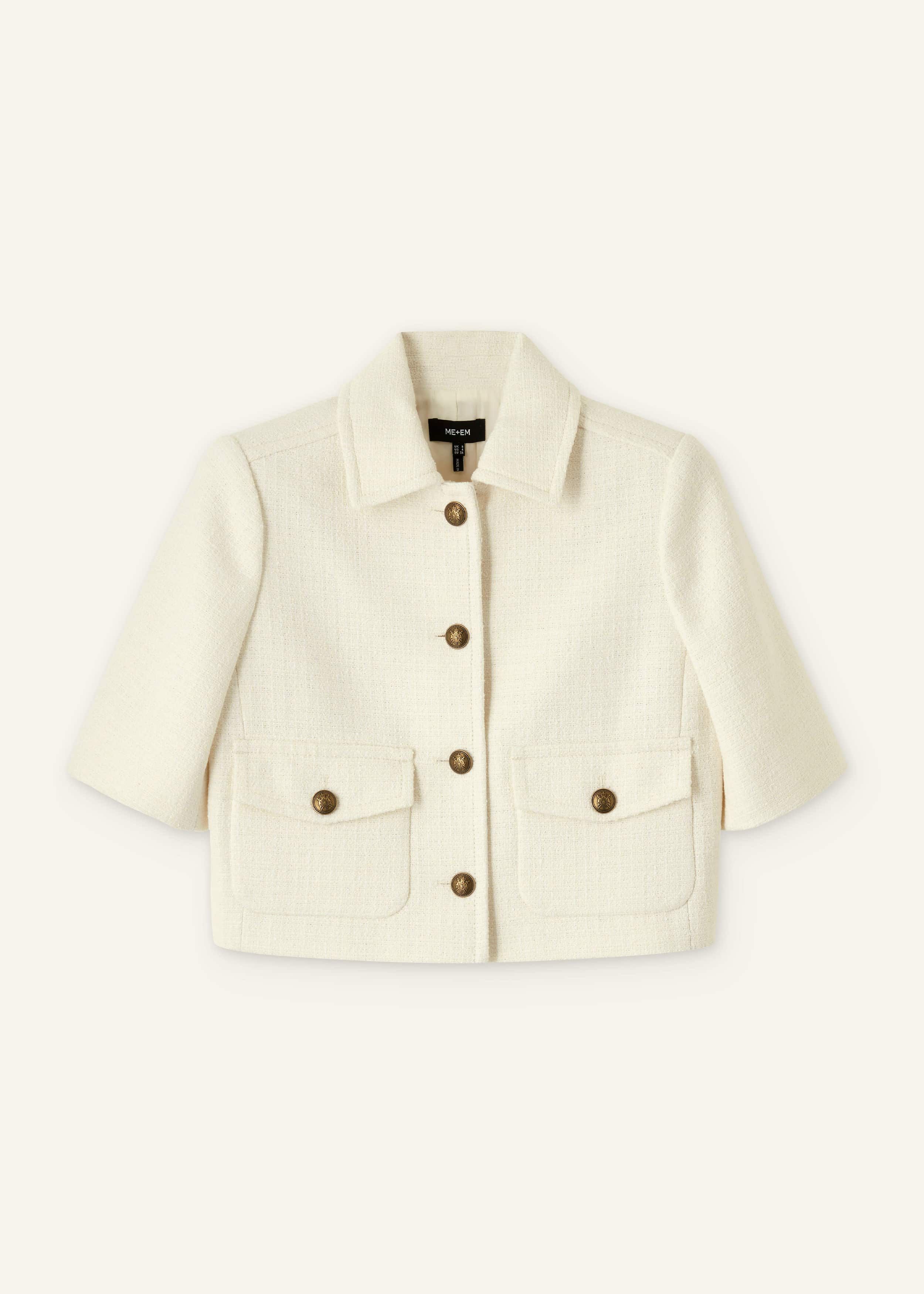 Women's Cream Tweed Short Sleeve Crop Jacket | ME+EM