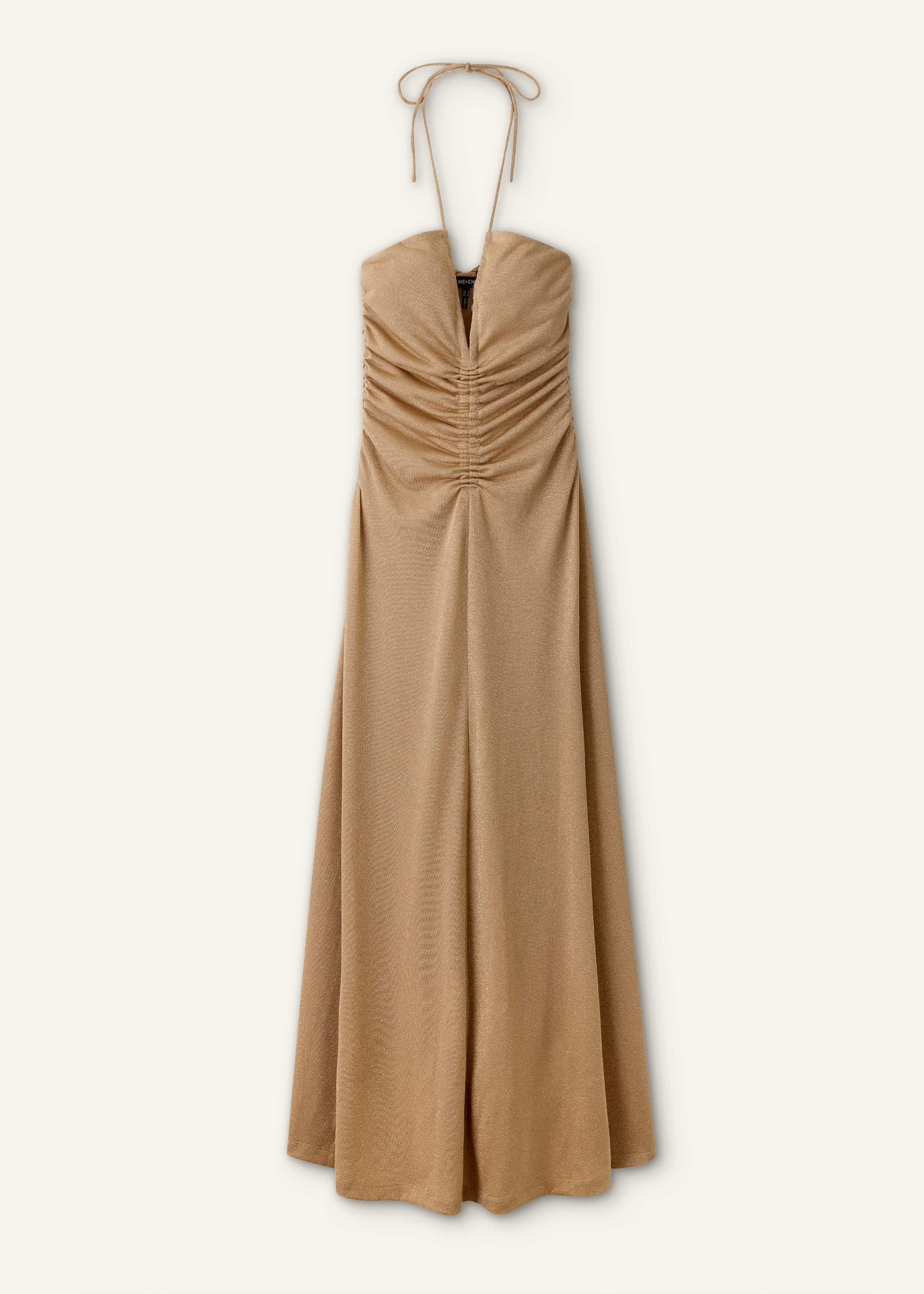 Women's Gold Metallic Halterneck Maxi Dress | ME+EM