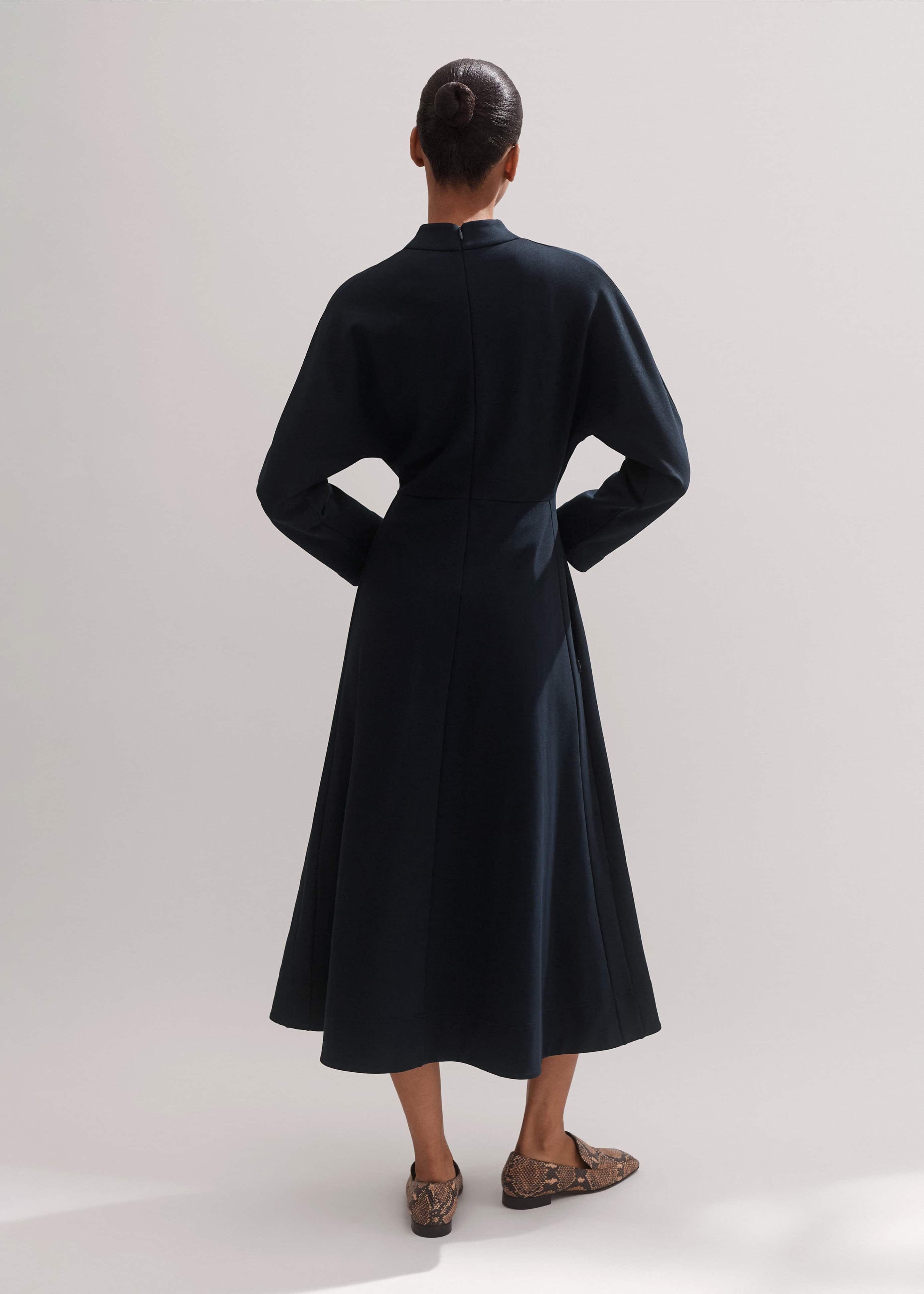 Women's Navy Travel Tailoring Fit and Flare Midi Dress | ME+EM Women's Navy Travel Tailoring Fit and Flare Midi Dress | ME+EM