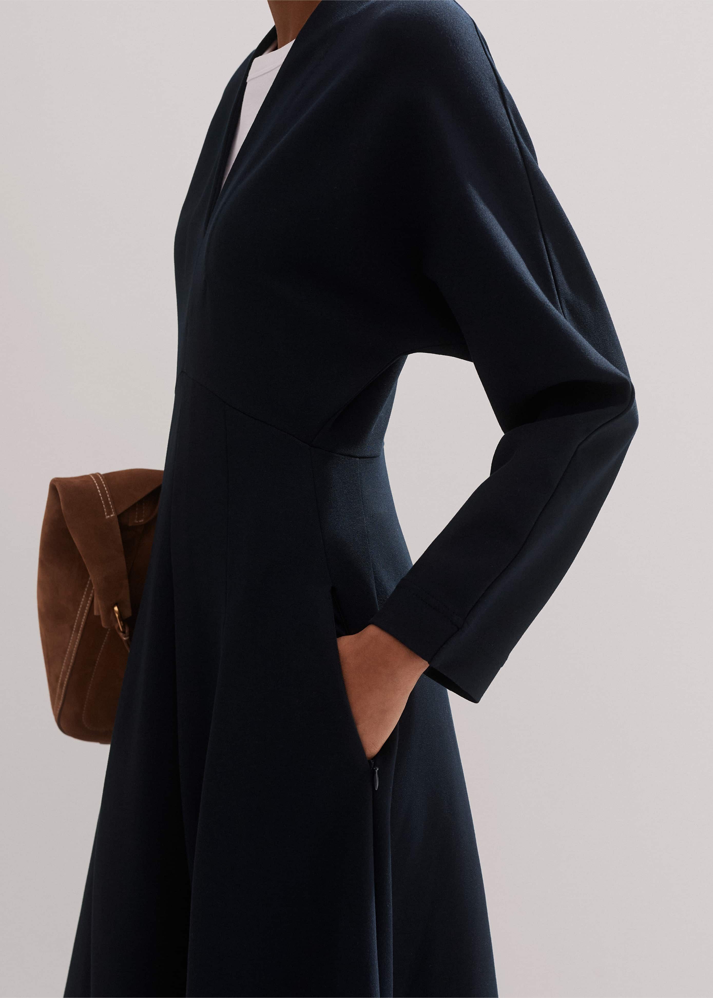 Women's Navy Travel Tailoring Fit and Flare Midi Dress | ME+EM