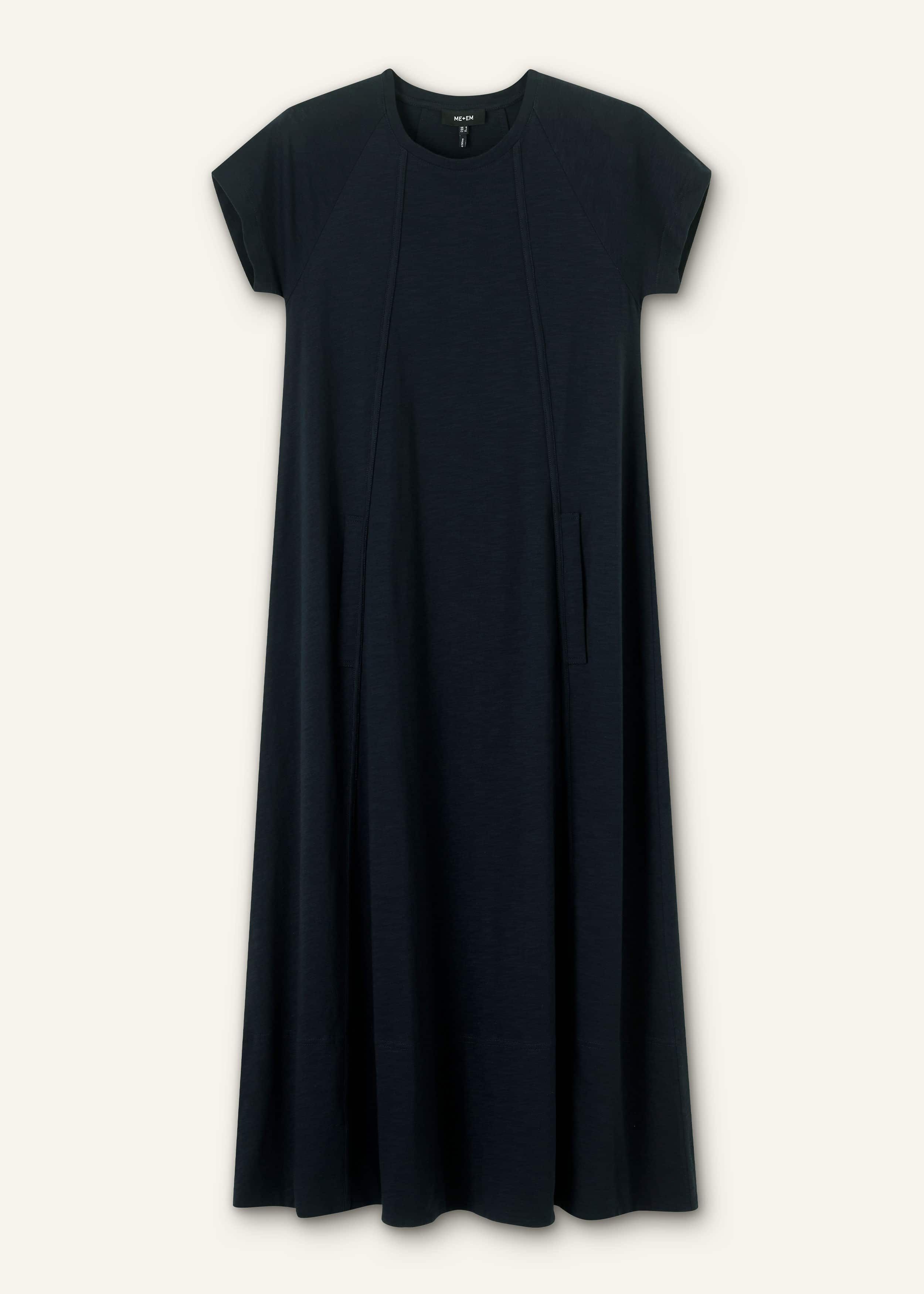 Women's Navy Slub Jersey Midi Swing Dress | ME+EM