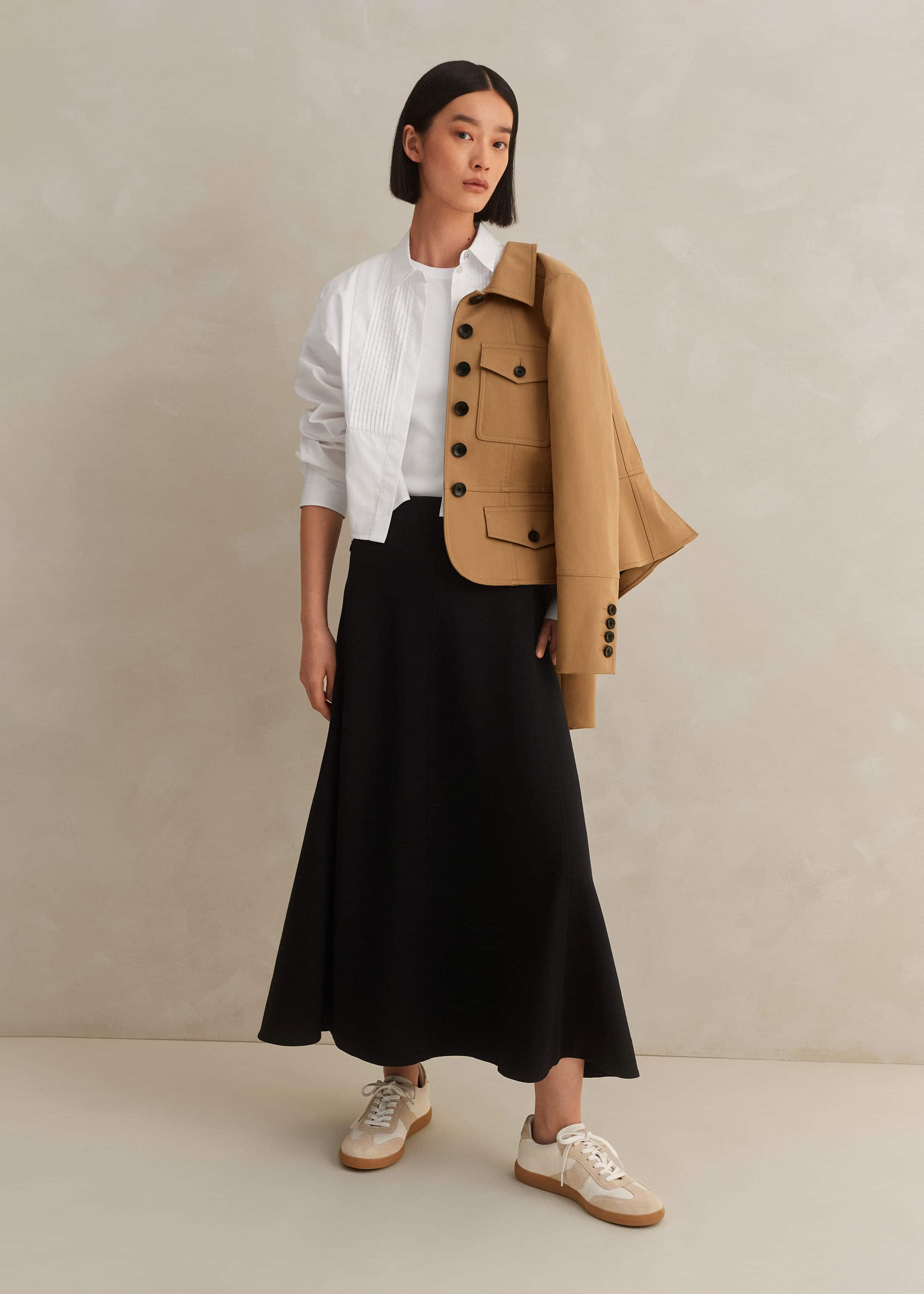 Women A-Line Moss Skirt- Black