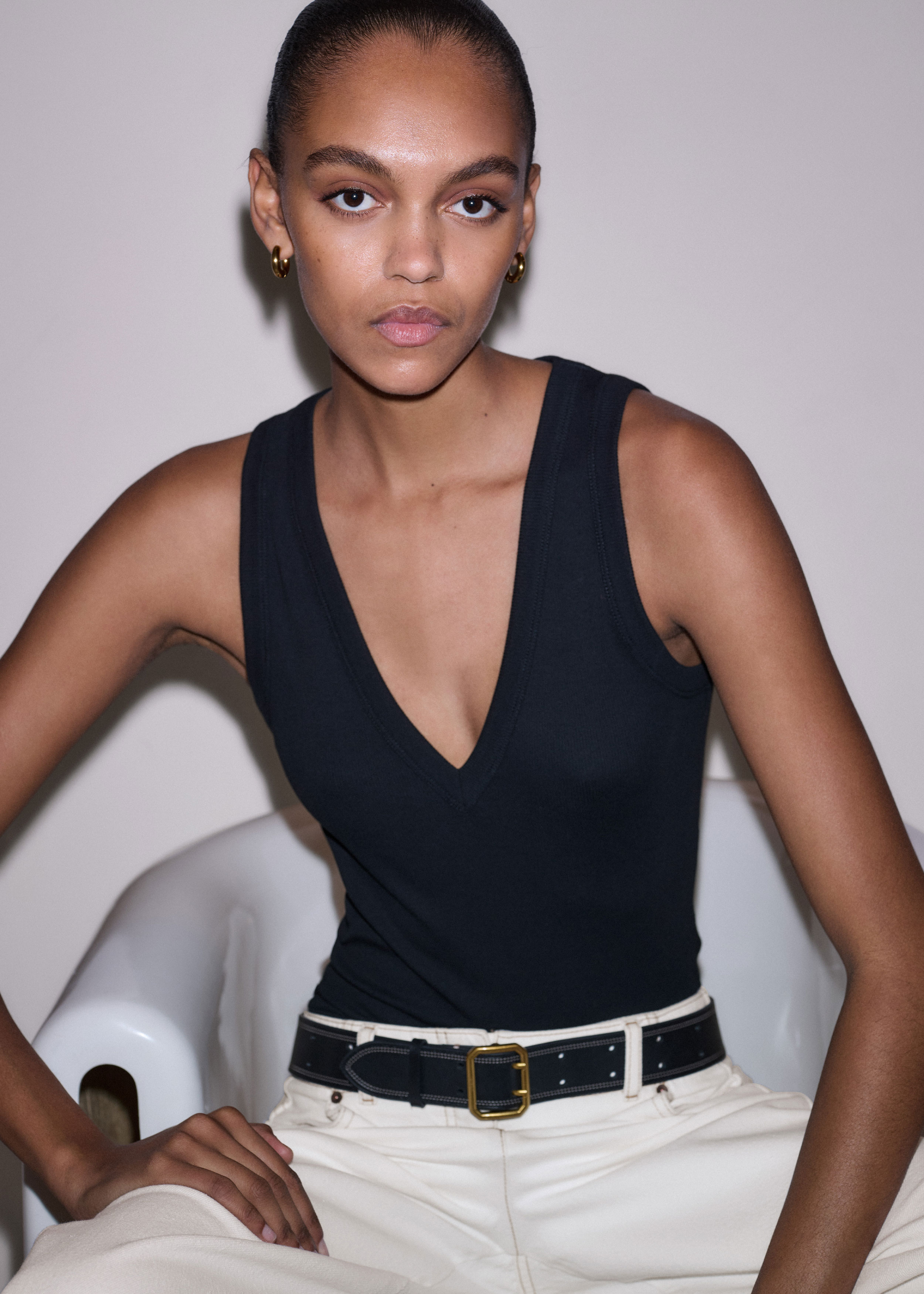 トップス UJOH Big Pocket W Belted Vest BLK3 2020 Women's Black Ultimate V-Neck Vest | ME+EM