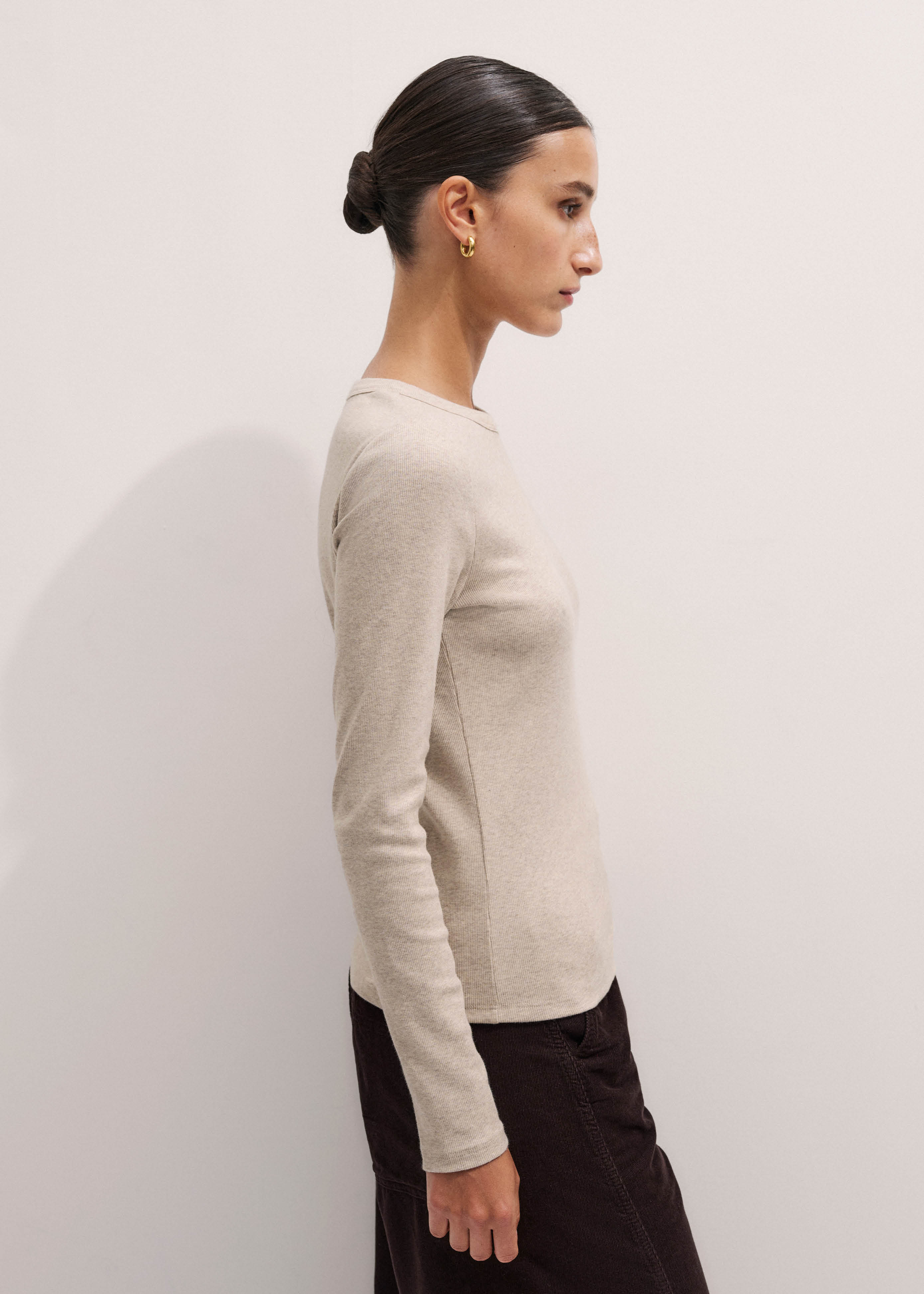 Women's Light Brown Cotton Rib Perfect Basic Top | ME+EM