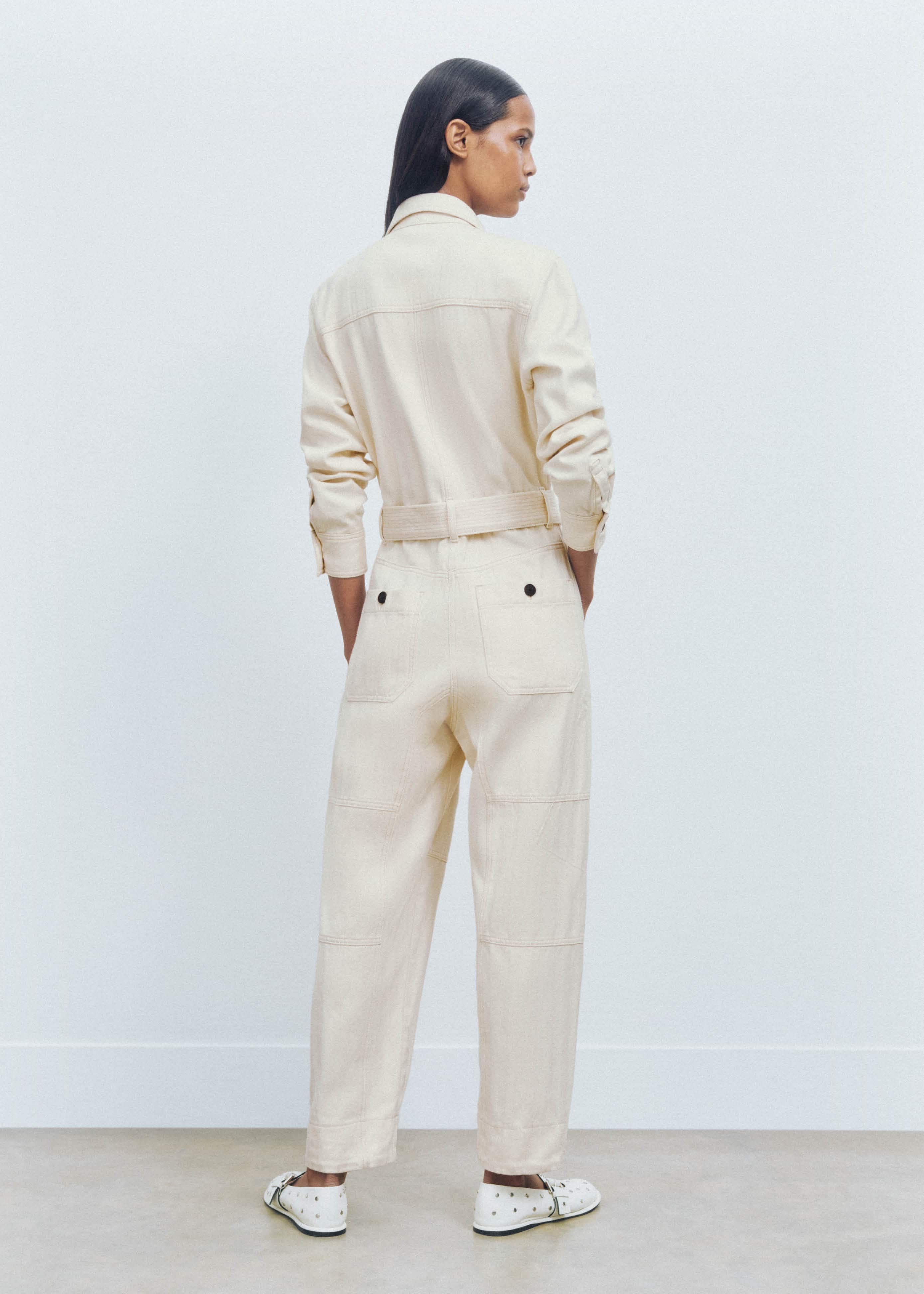 Women's Cream Cotton Herringbone Utility Jumpsuit | ME+EM