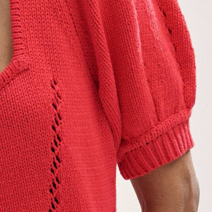 Women's Red Chunky Cotton Fashioned Square Neck Tee | ME+EM