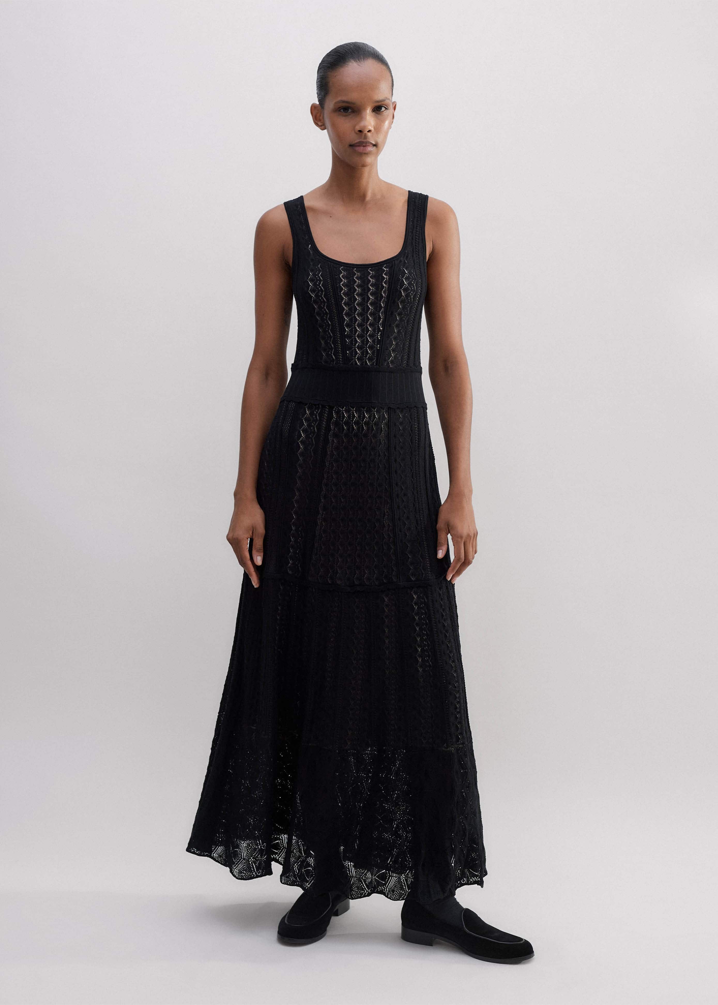 Fine Pointelle Knit Maxi Dress