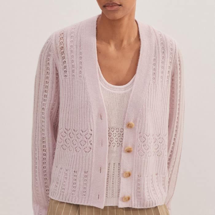 Women's Purple Merino Cashmere Silk Lace Stitch Knit Vest