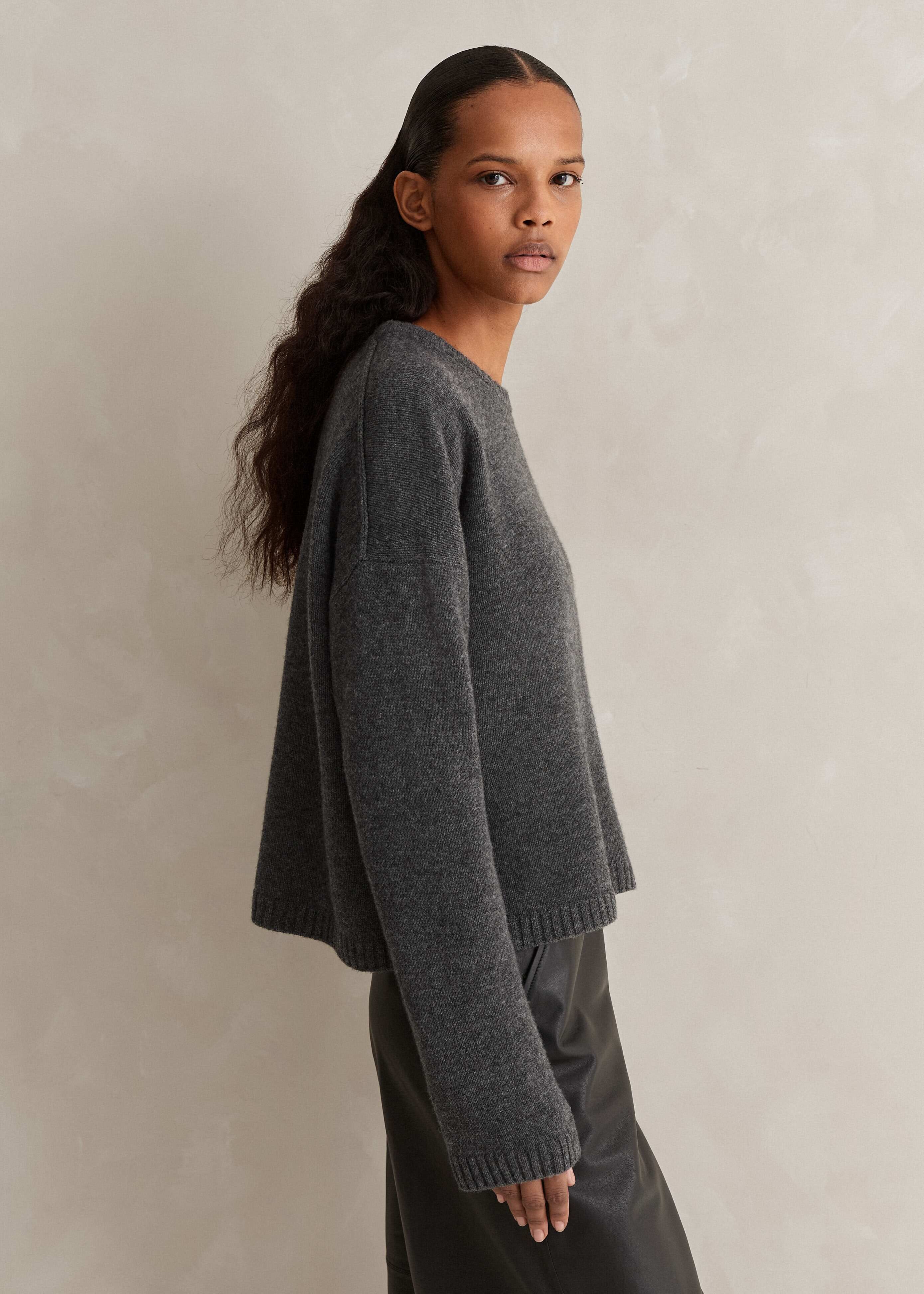 Women's Gray Merino Cashmere Relaxed Crop Sweater + Snood | ME+EM