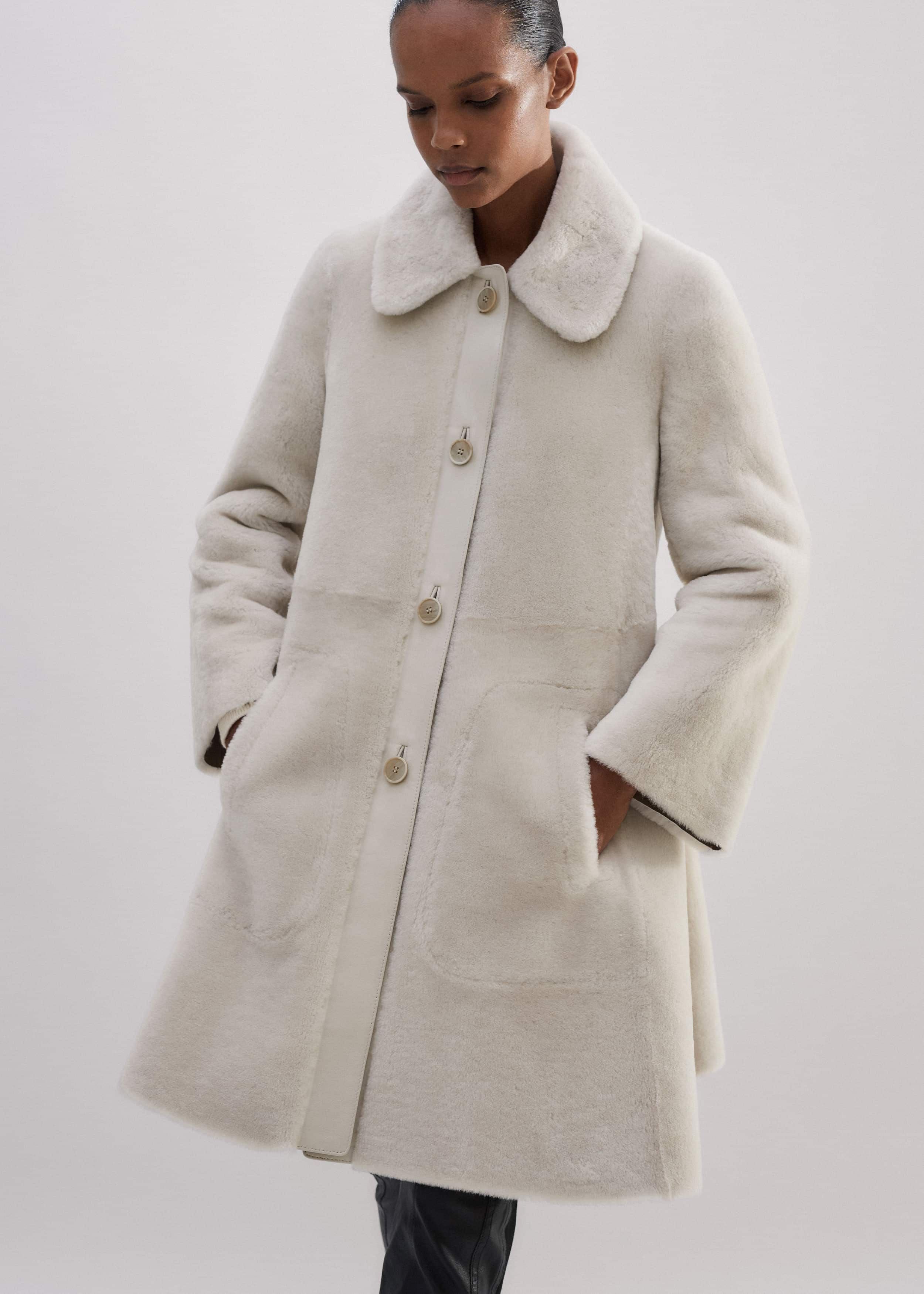 Luxe Shearling Leather-Mix Swing Coat