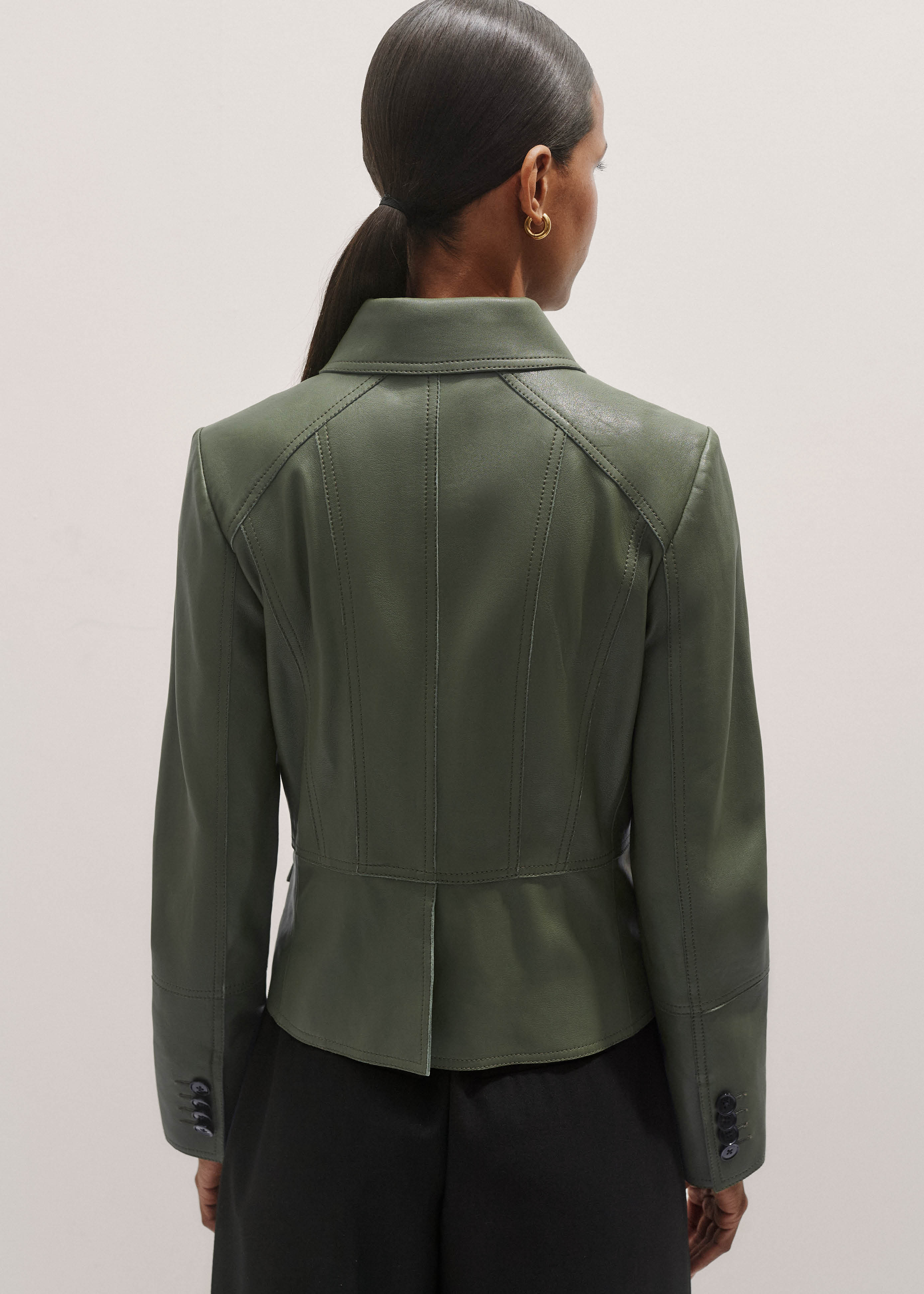 ジャケット・アウター melt the lady utility jacket Women's Green Washed Leather Fitted Utility Jacket | ME+EM