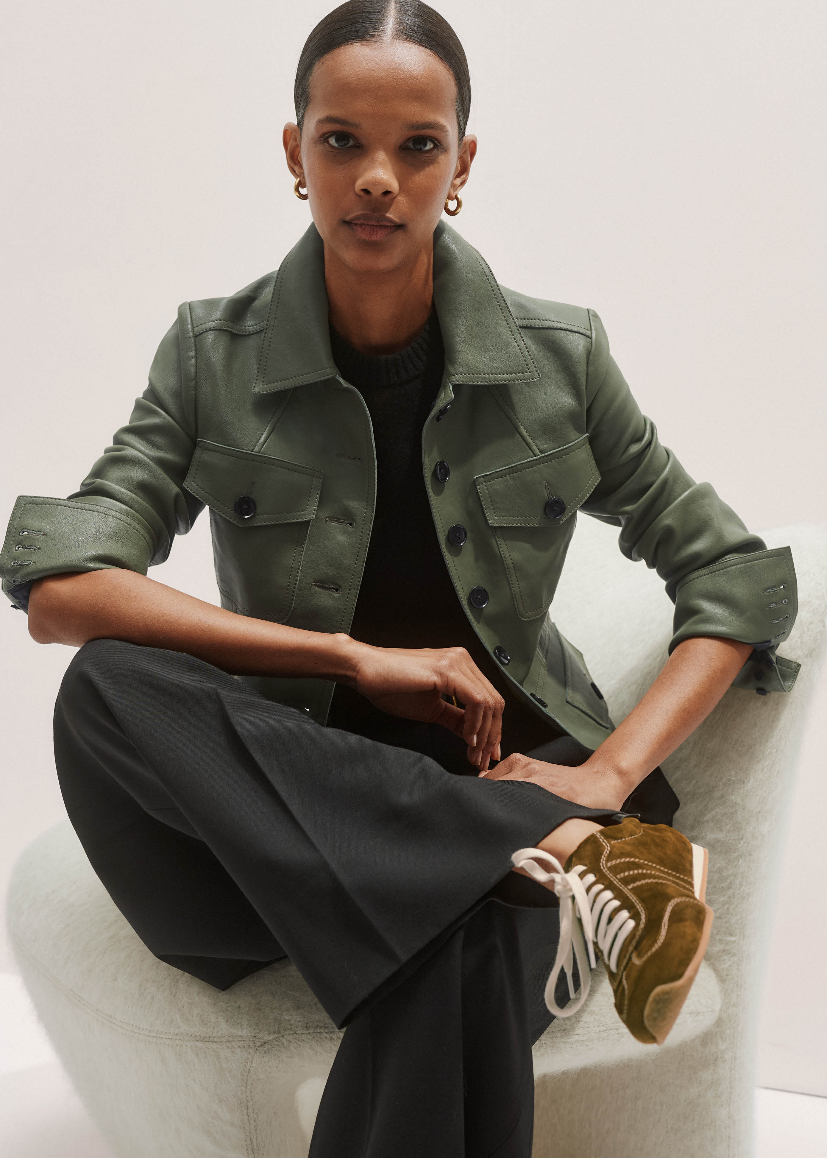 MELT THE LADY utility jacket　ブラック Women's Black Washed Leather Utility Jacket | ME+EM