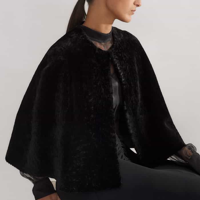 Women's Black Luxe Shearling Cape | ME+EM