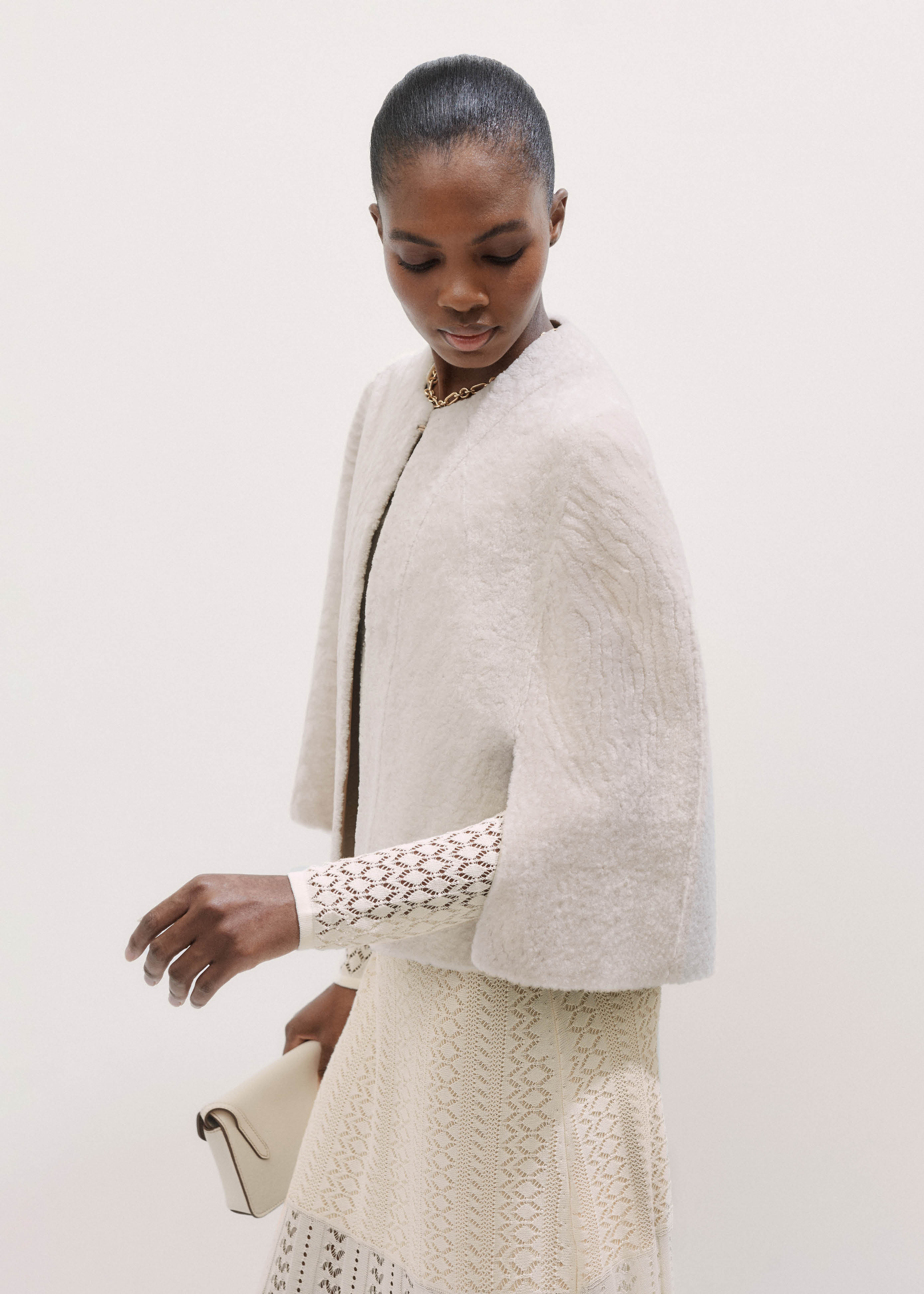 Women's Cream Luxe Shearling Cape | ME+EM