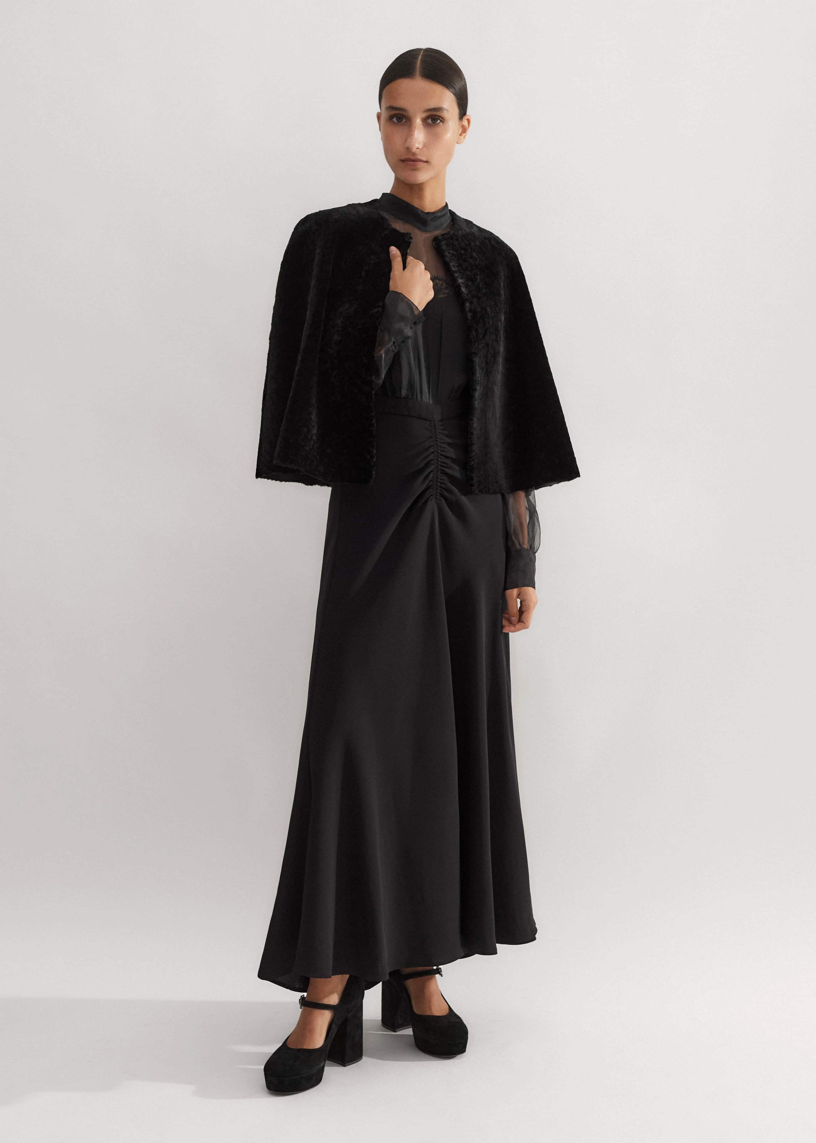 Women's Black Luxe Shearling Cape | ME+EM