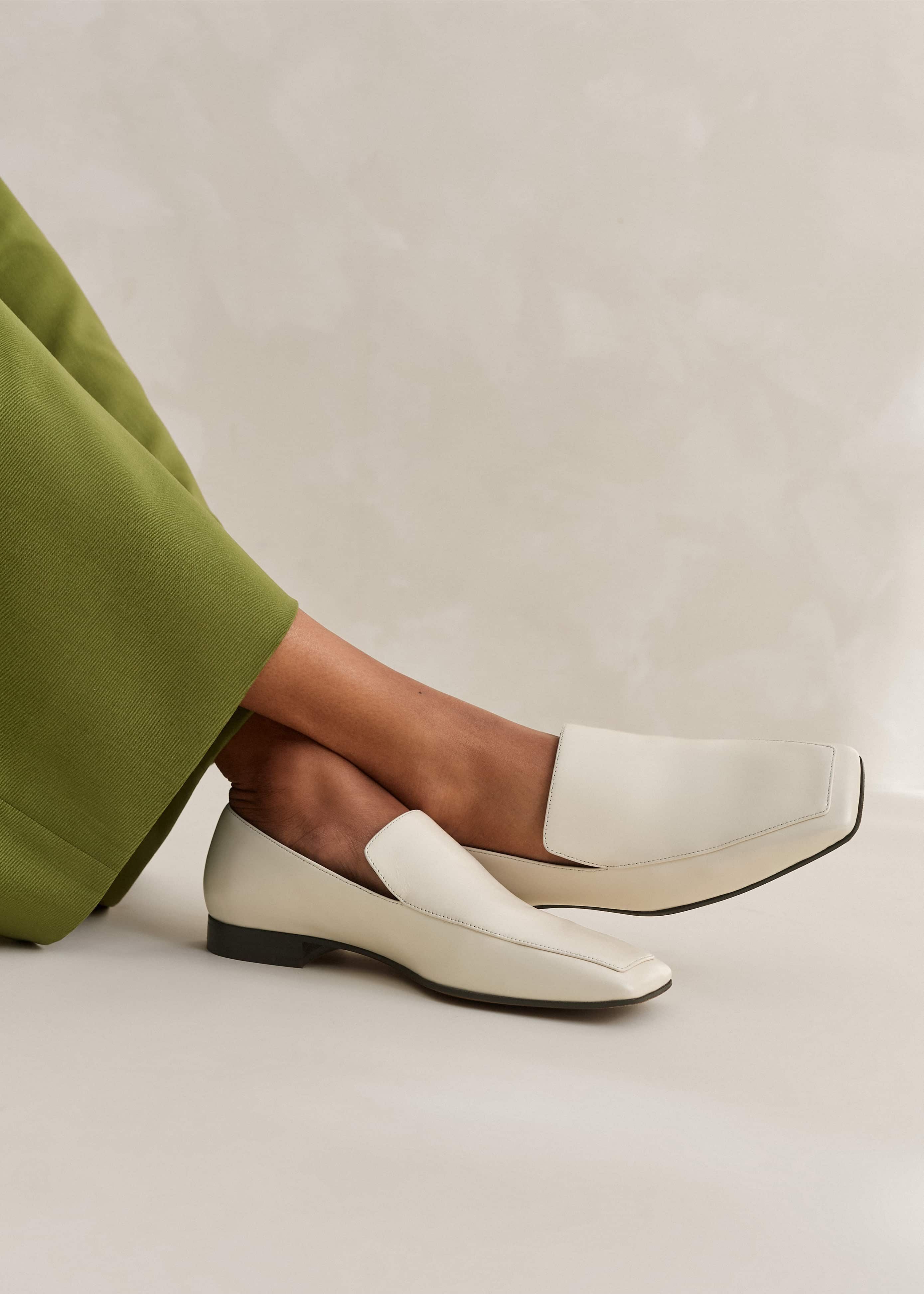 Myntra Mango Leather Flats Sale Mango White Loafers Discount - Main Image