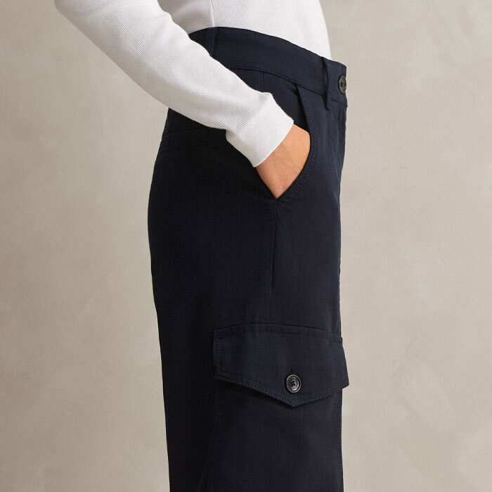 Pantalon Cargo évasé Me+Em - Taille UK 16, Bleu Marine, Coton Sergé Décontracté, Neuf Avec étiquettes