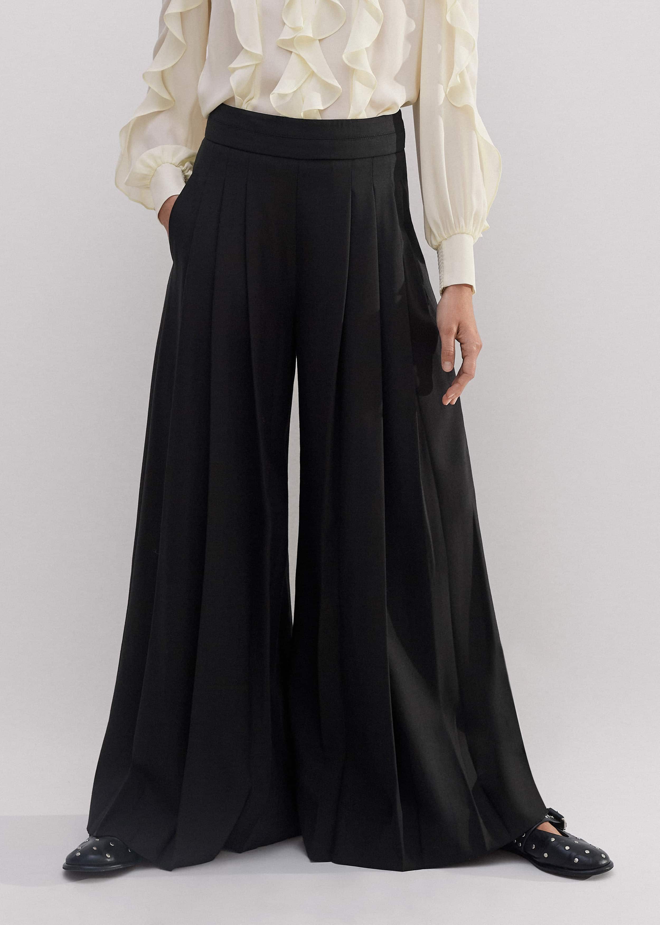 【INCHANT ME】Plum Pleated Wide Slacks RYRJJ Womens Wide Leg Pleated Palazzo Pants with Pockets