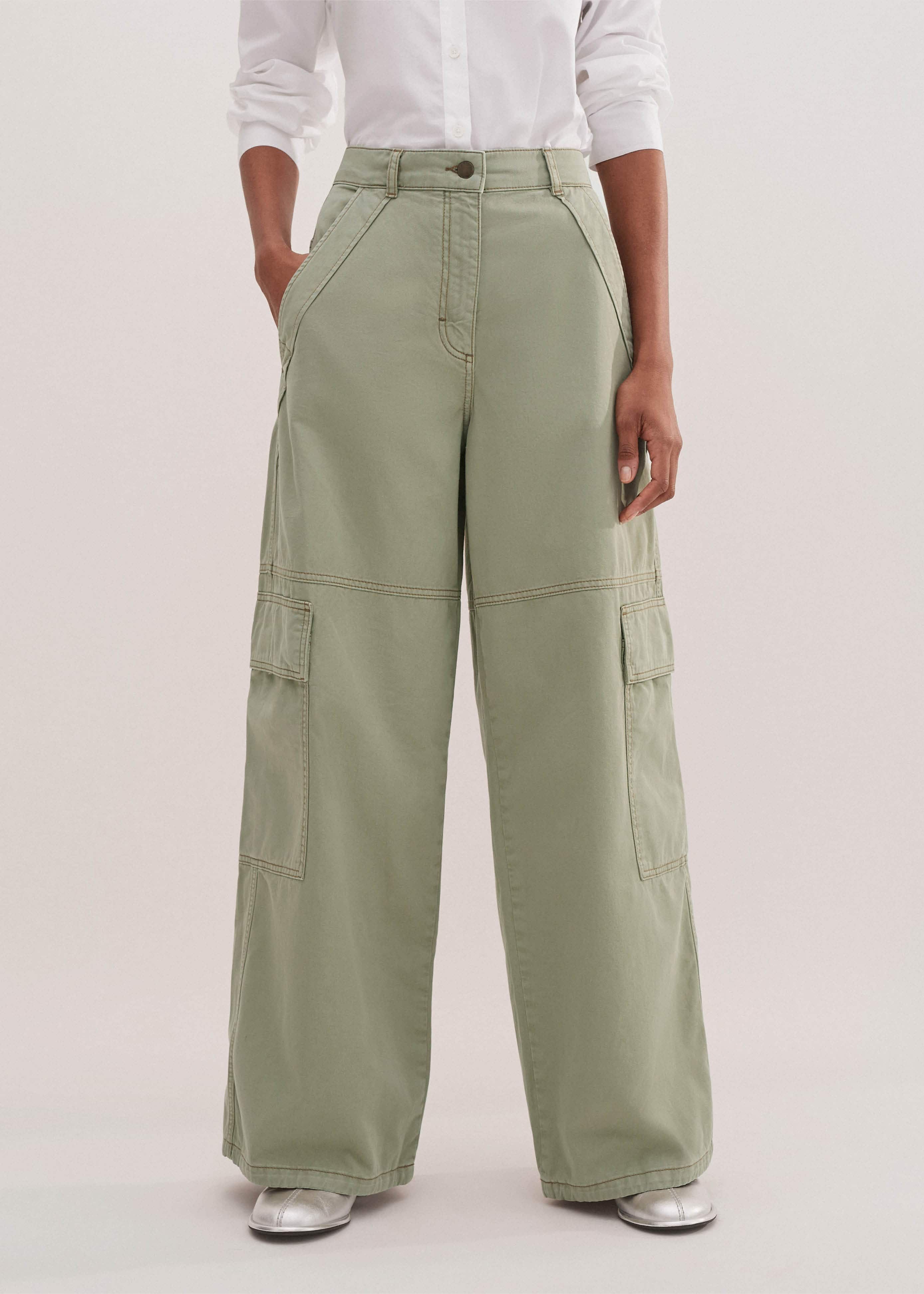 Women's Green Relaxed Straight-Leg Utility Pant | ME+EM