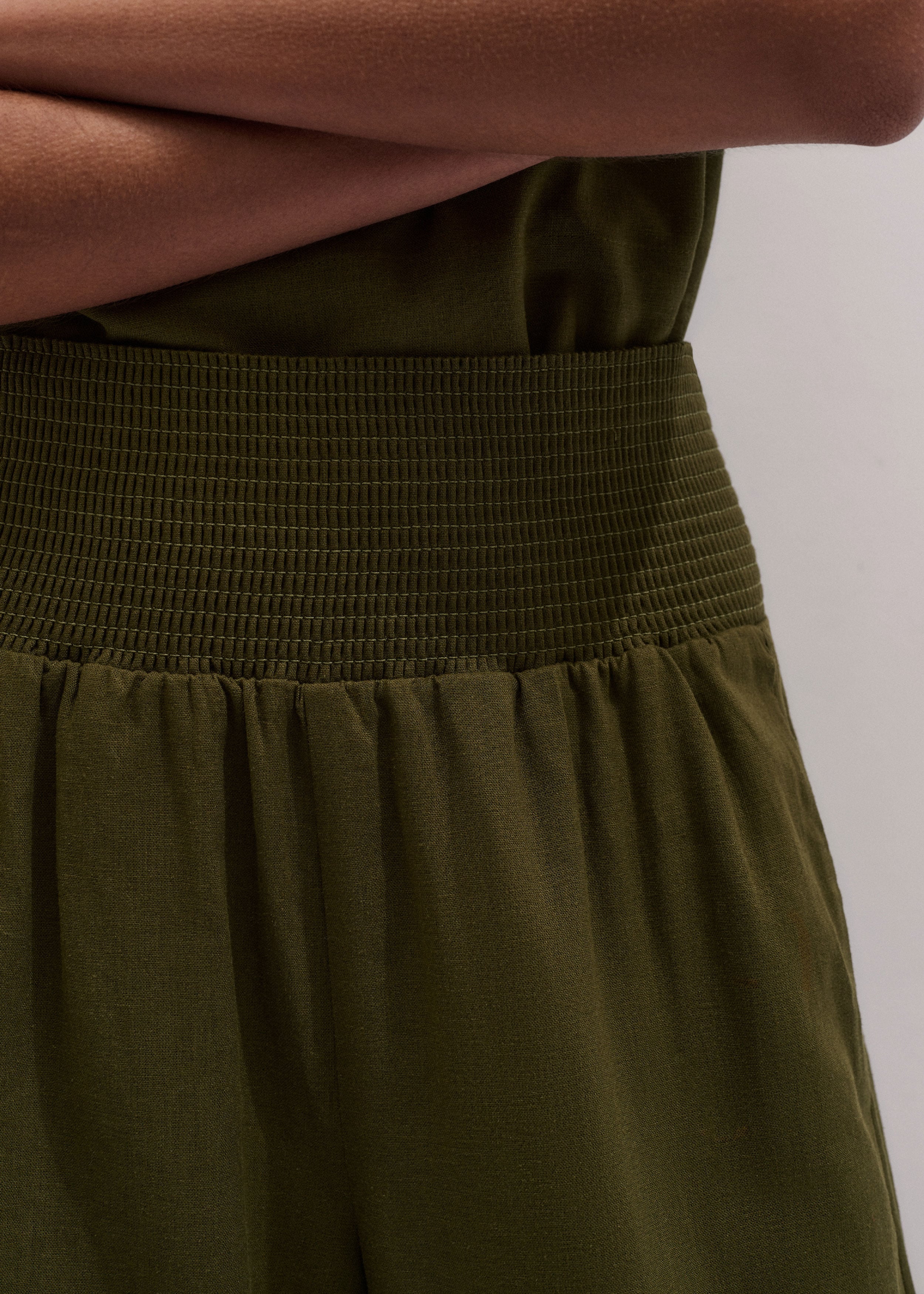 Women's Olive Green Shirred Wide Pant | ME+EM