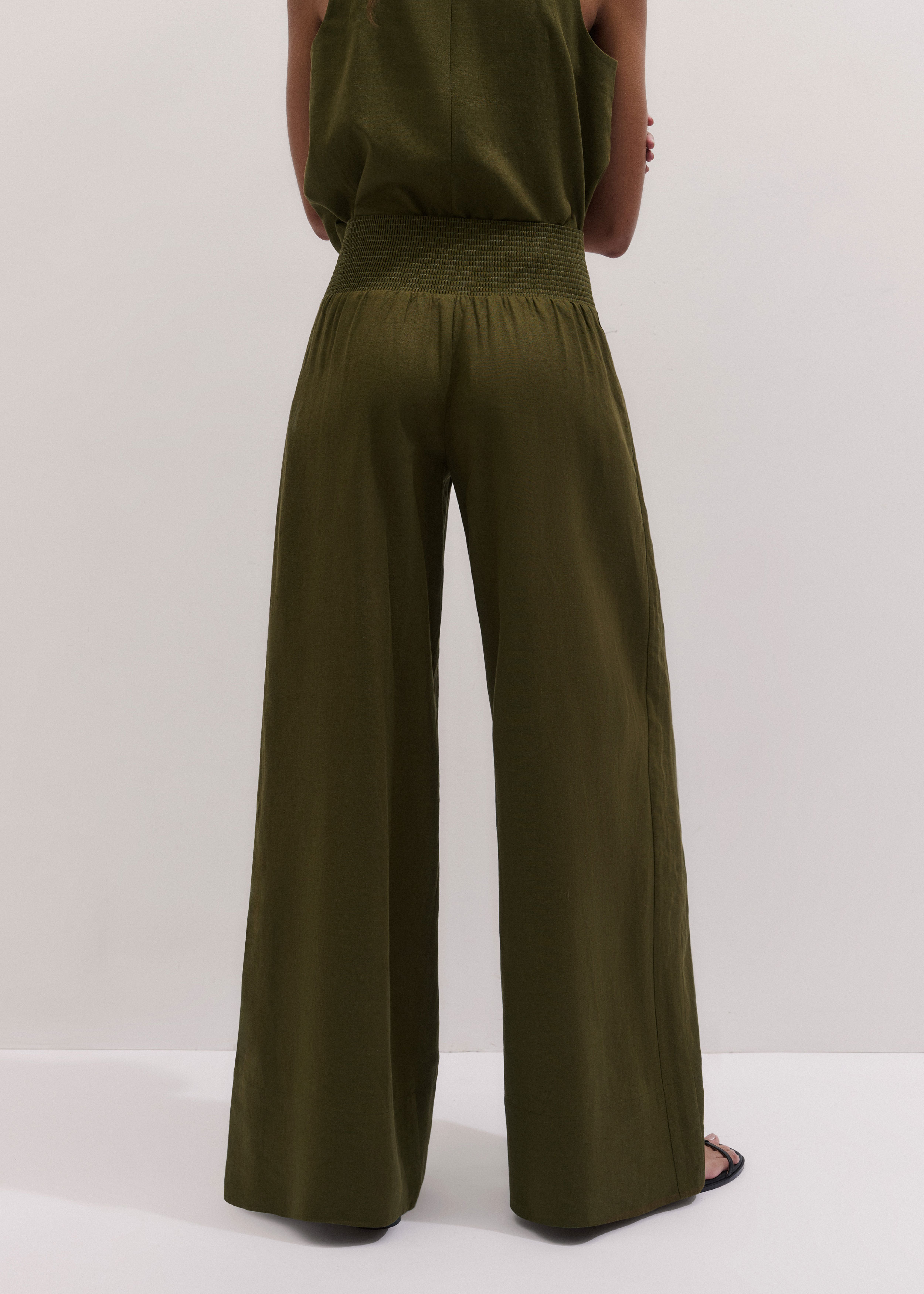 Women's Olive Green Shirred Wide Pant | ME+EM