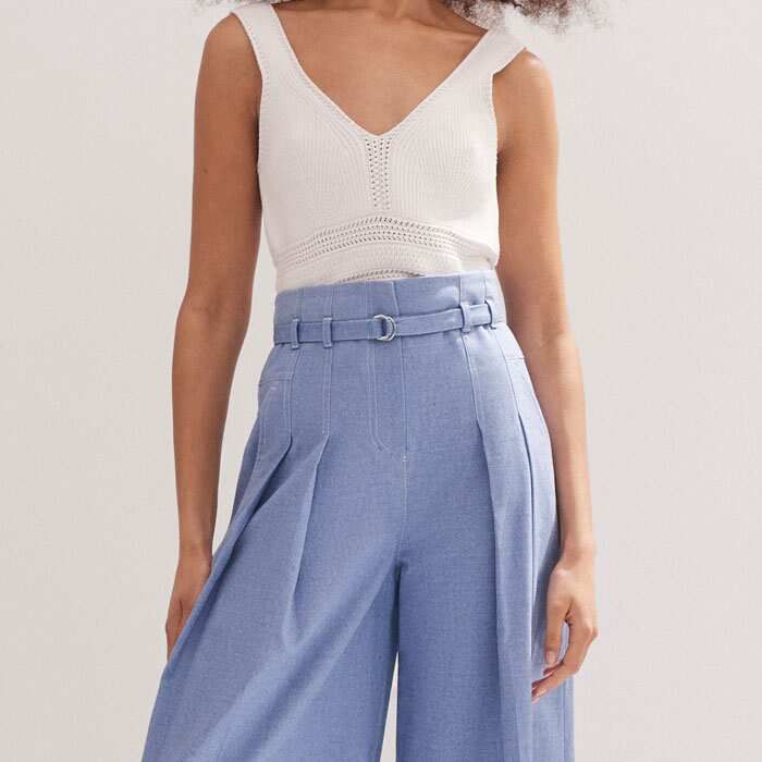 Women's Blue Chambray Tailoring Super Wide-Leg Pant | ME+EM