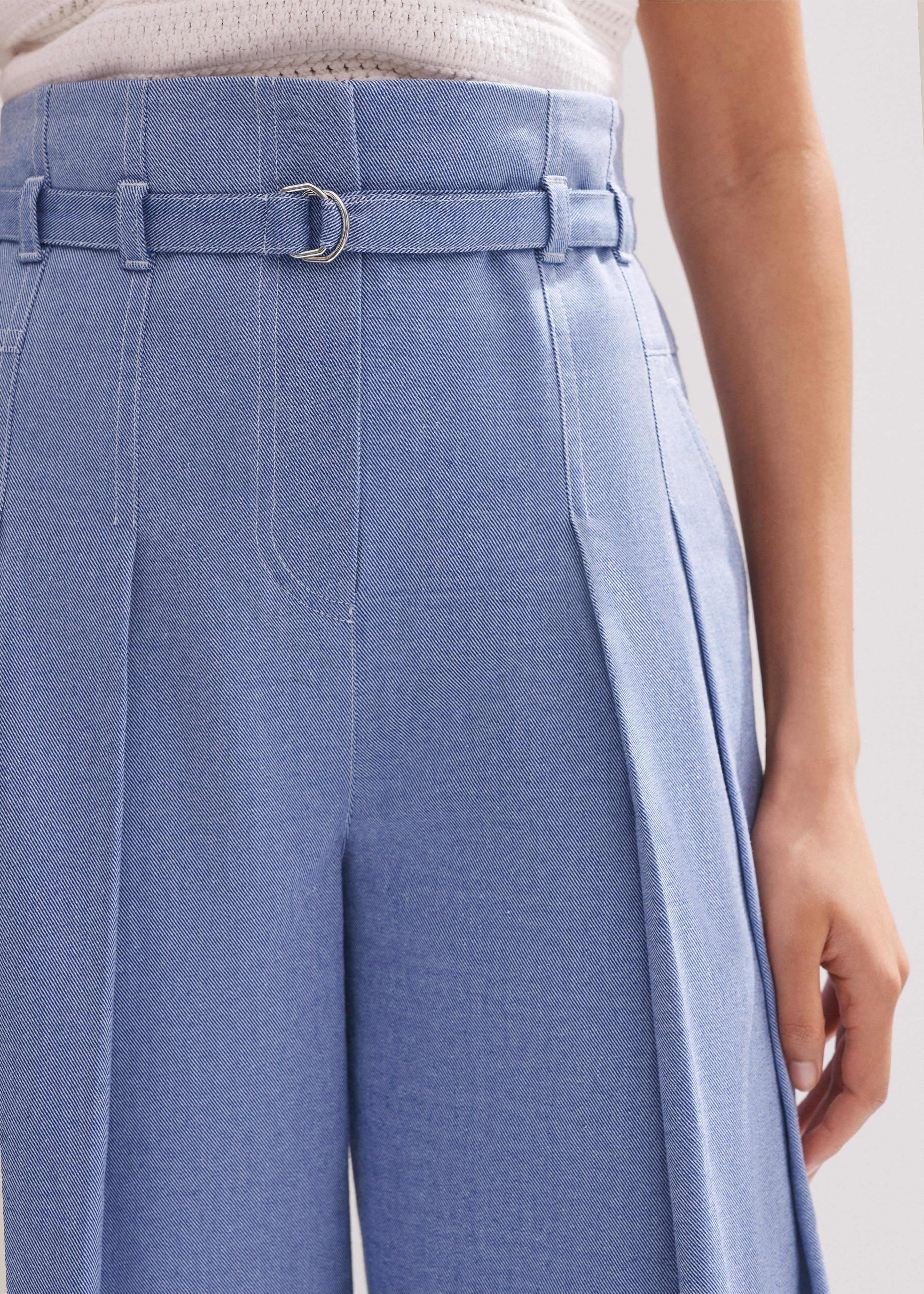 Women's Blue Chambray Tailoring Super Wide-Leg Pant | ME+EM